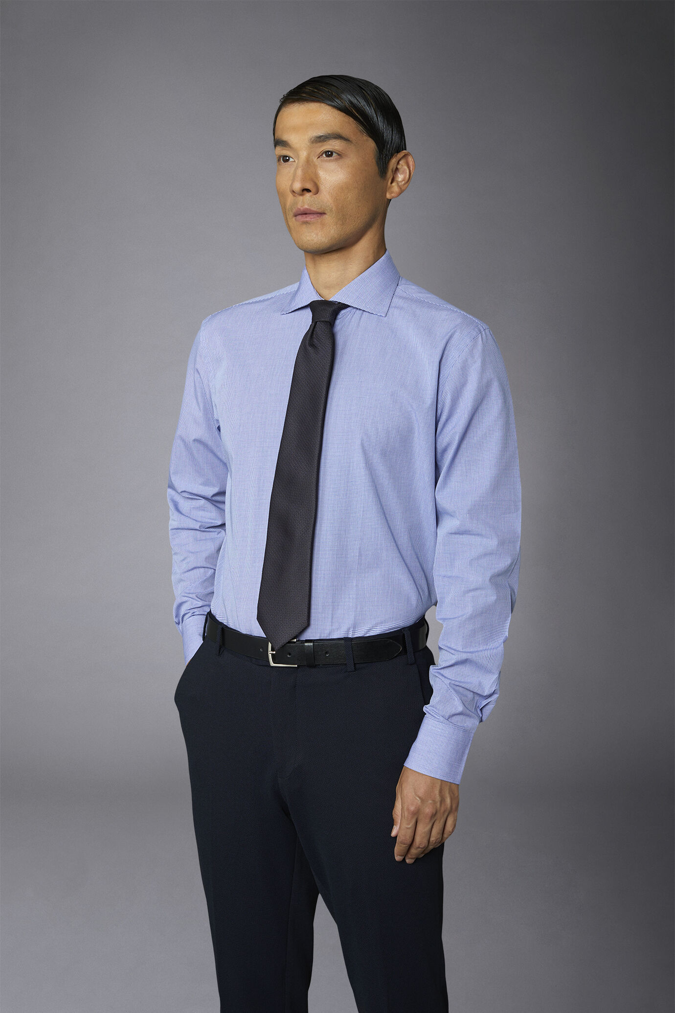 Camicia classica uomo collo francese slim fit tessuto vichy image number 2