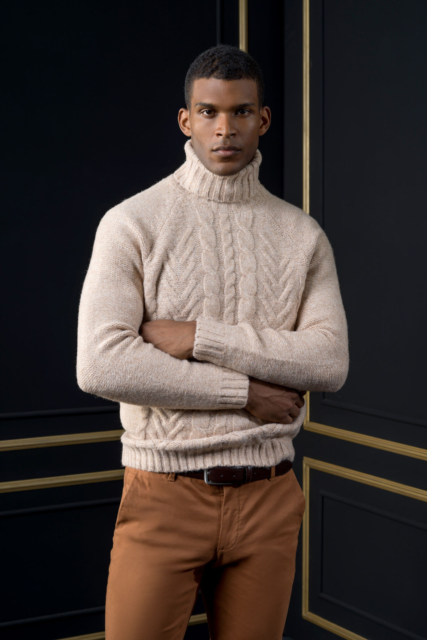 High neck cable sweater image number 0