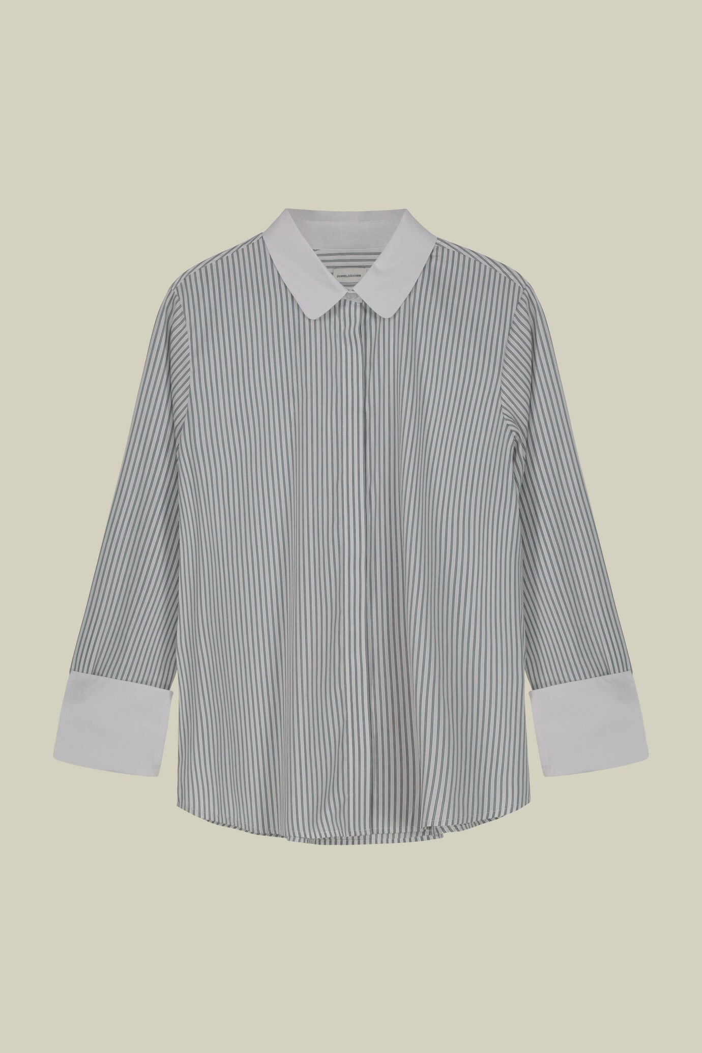 Camicia donna classica con collo bebè polsi in unito e tessuto tinto filo a righe