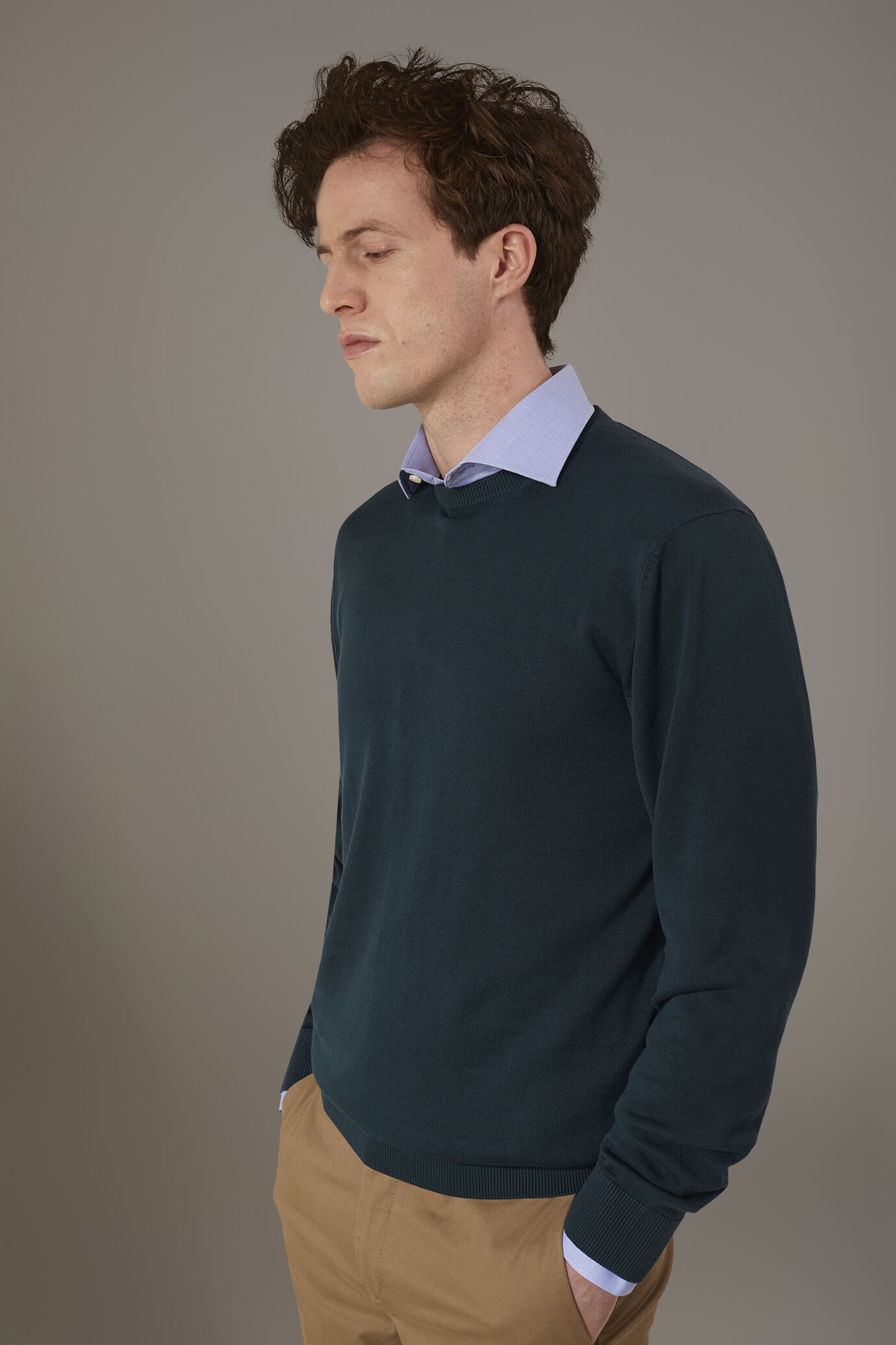 Round neck sweater 100% cotton image number 1