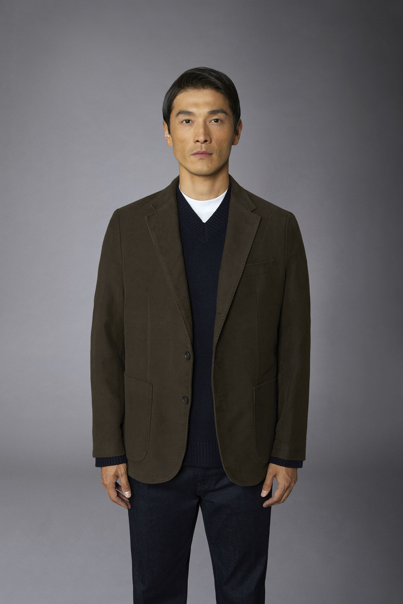Men's single-breasted jacket in plain moleskin fabric regular fit image number 2