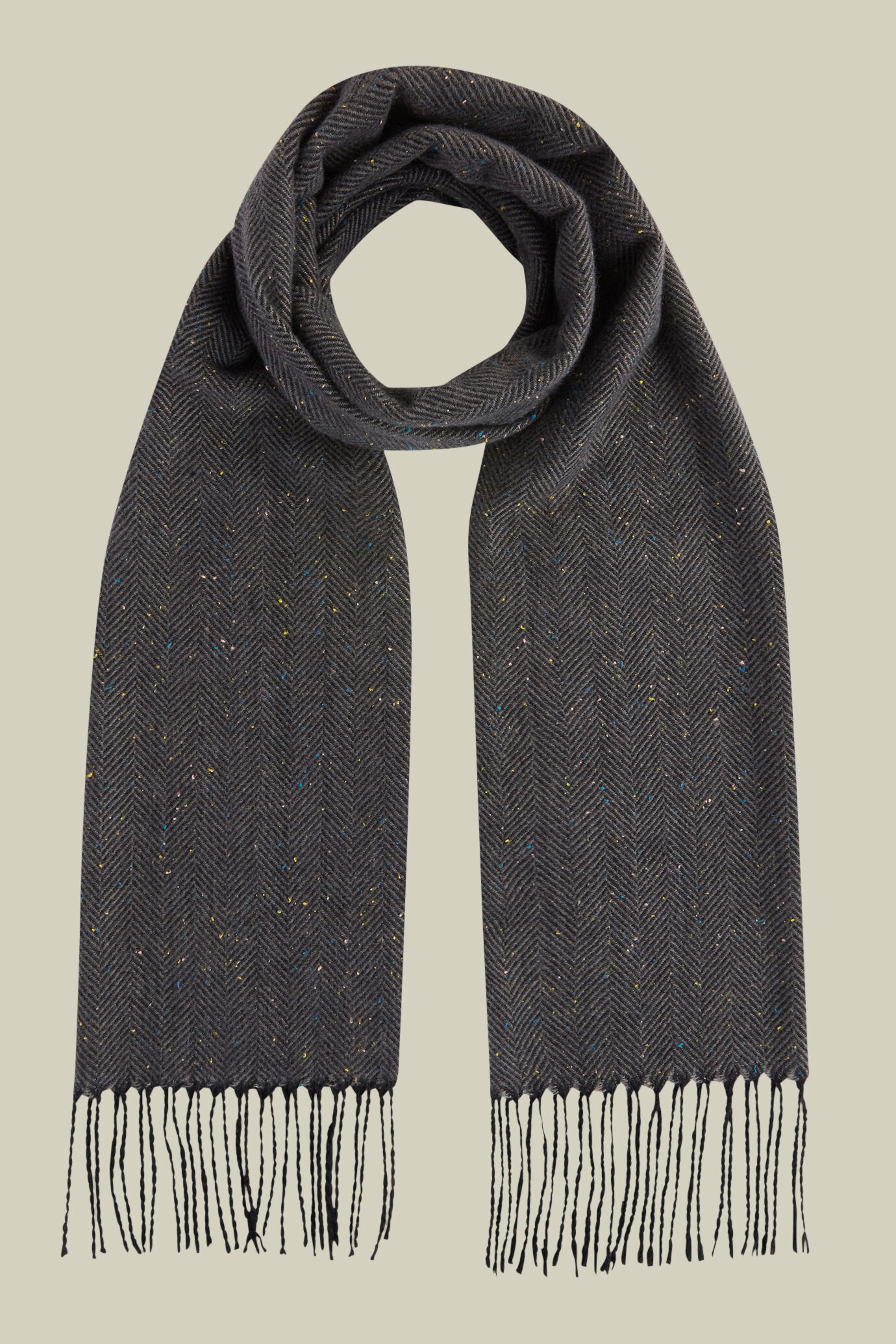 Men's Smoke Herringbone Snood Scarf with Reversable Velvet