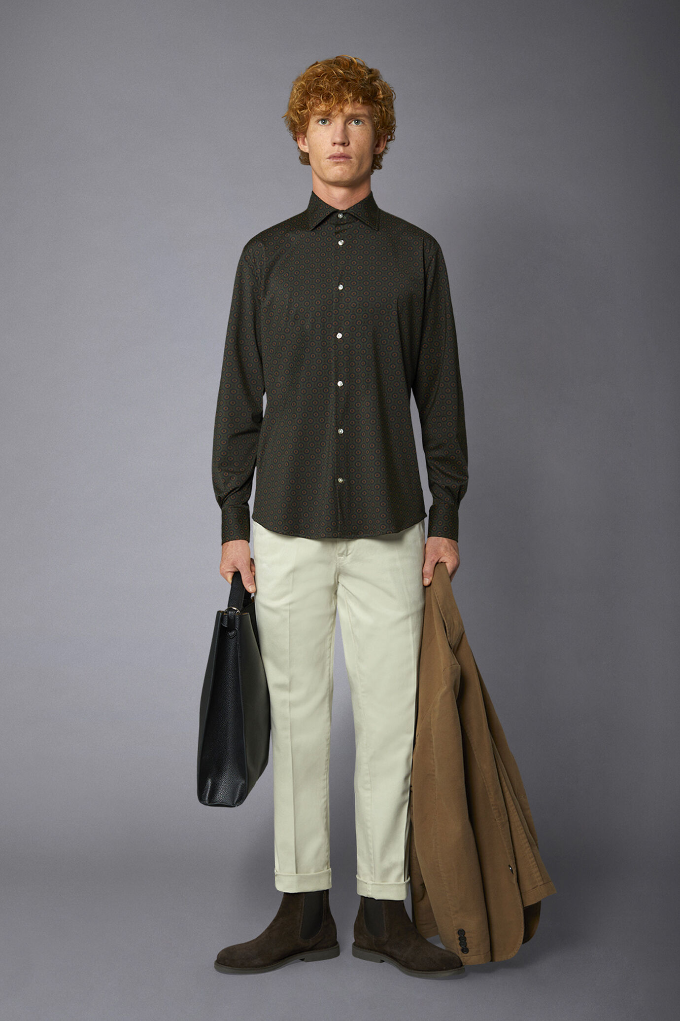 Classic genderless technical comfort fit shirt patterned fabric