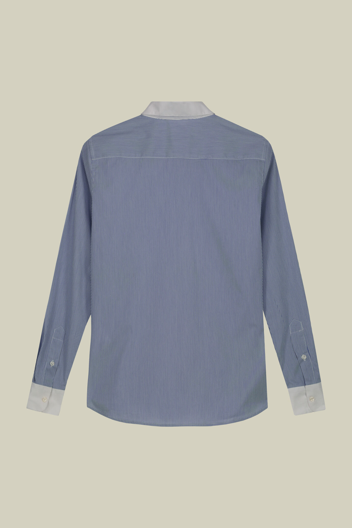 Classic women's shirt with single-colour collar and cuffs and yarn-dyed striped fabric image number 5