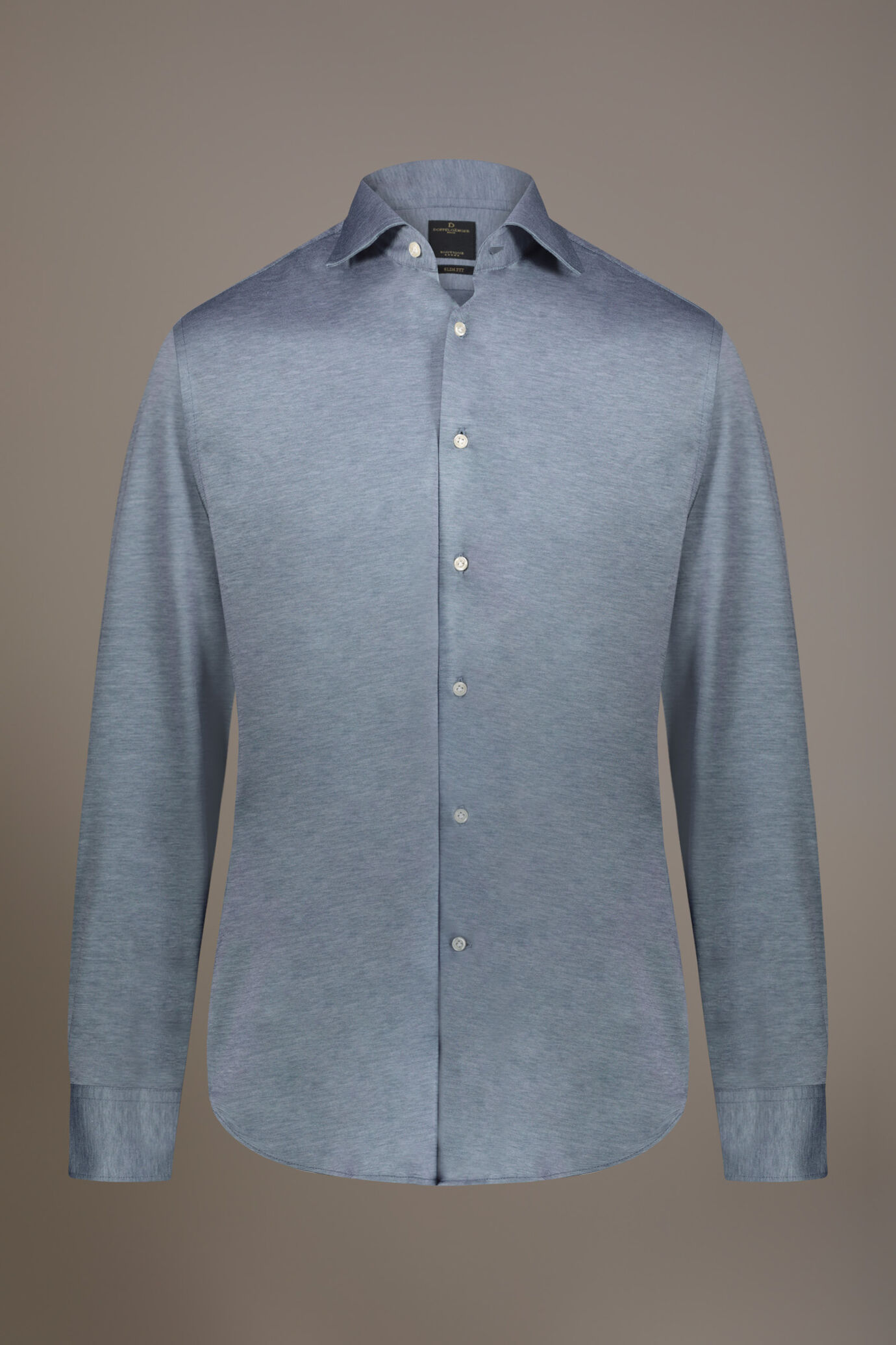 Classic washed shirt with French collar comfort fit jersey fabric image number 3