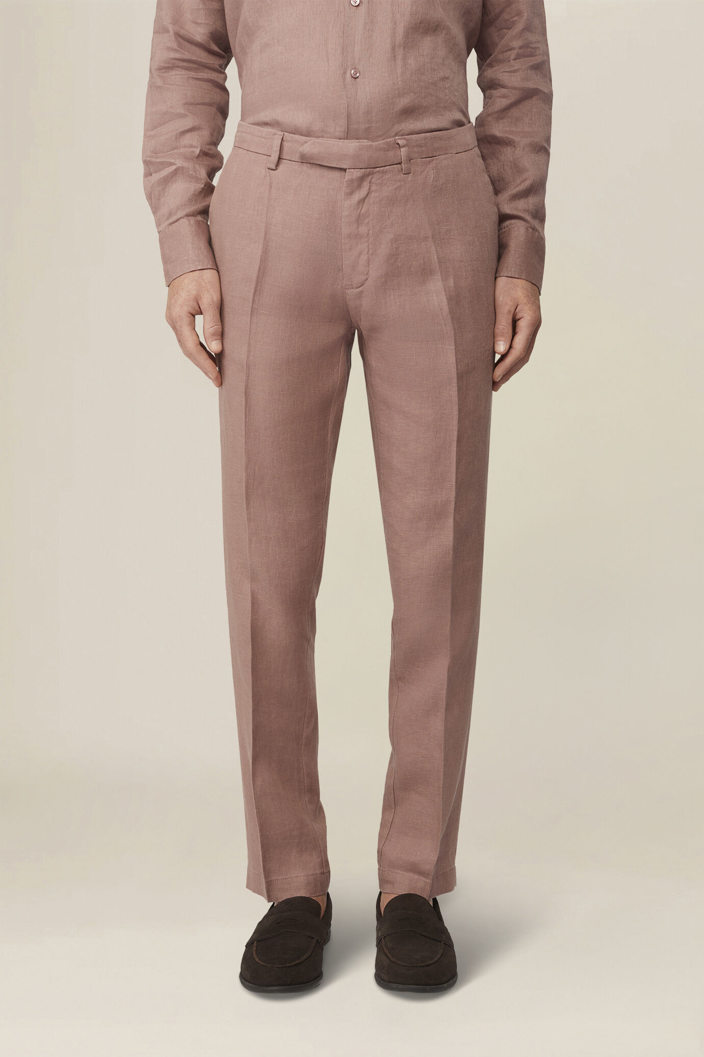 Pantalone uomo 100% lino con due piccole pinces e bottone nascosto image number 1