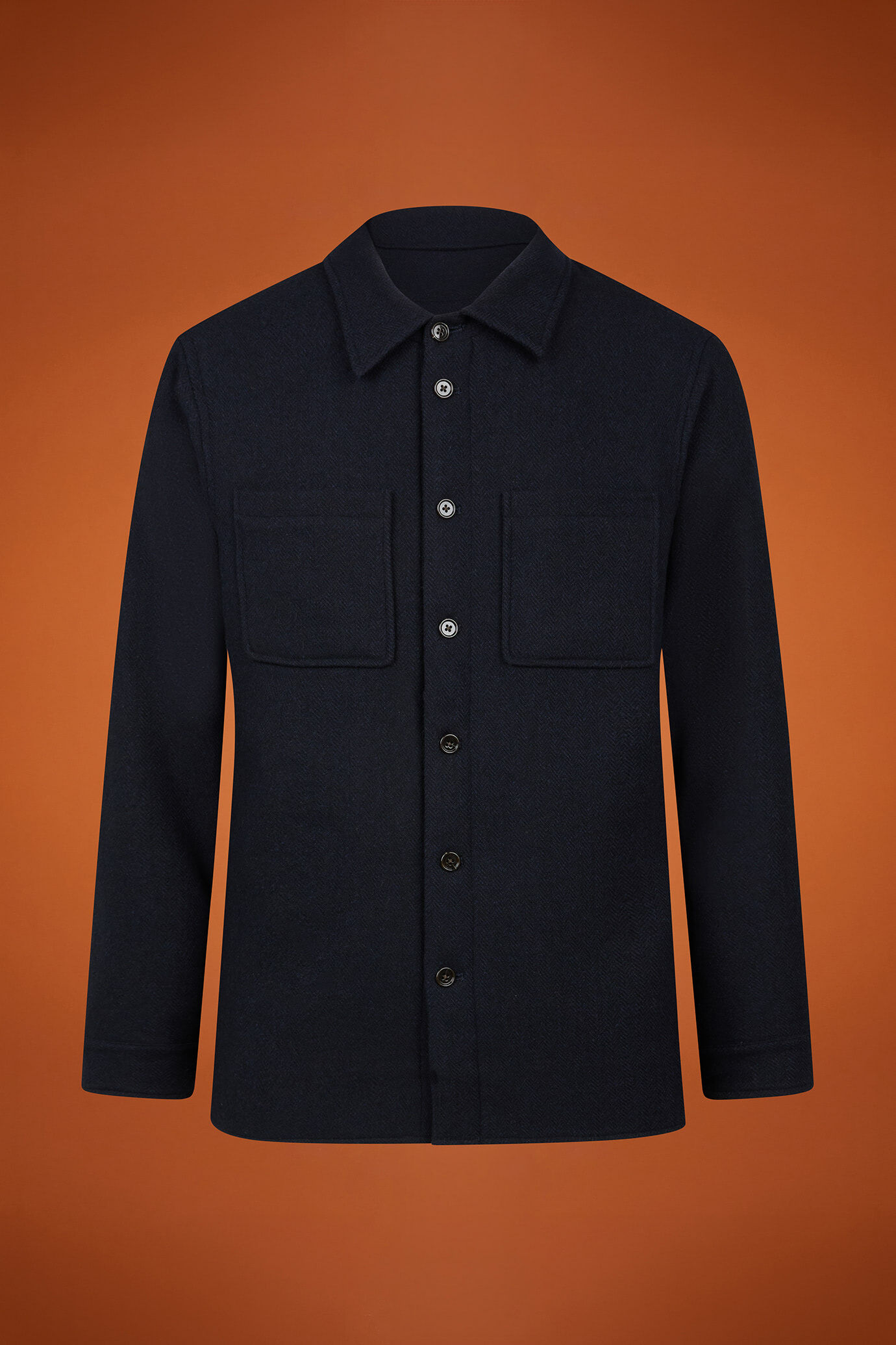 Men's regular fit overshirt in herringbone wool blend fabric