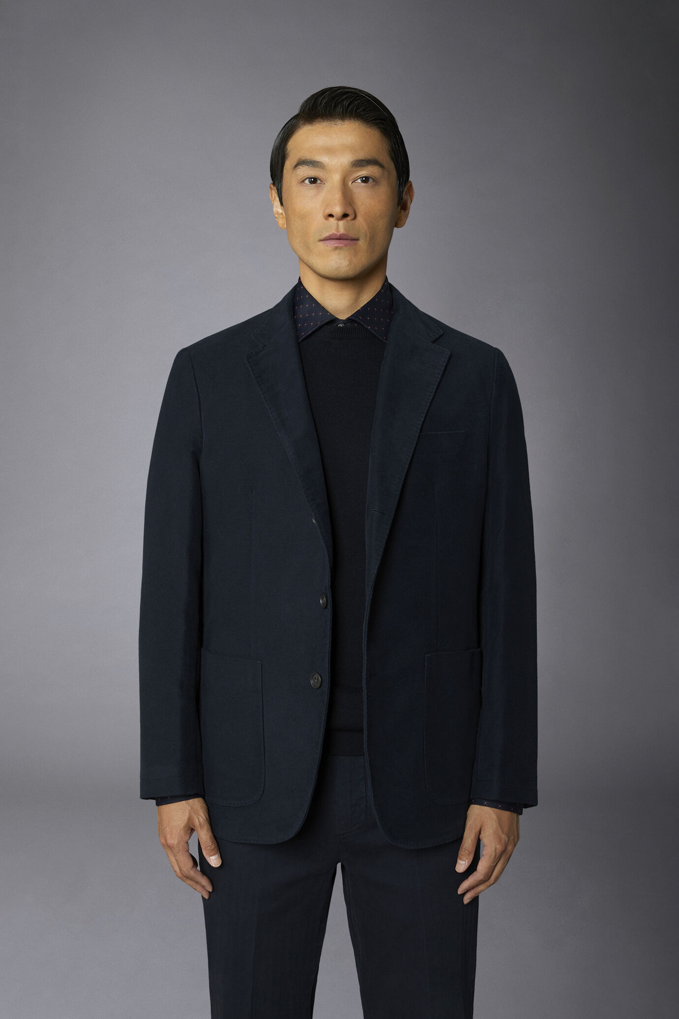 Men's single-breasted jacket in plain moleskin fabric regular fit image number 2