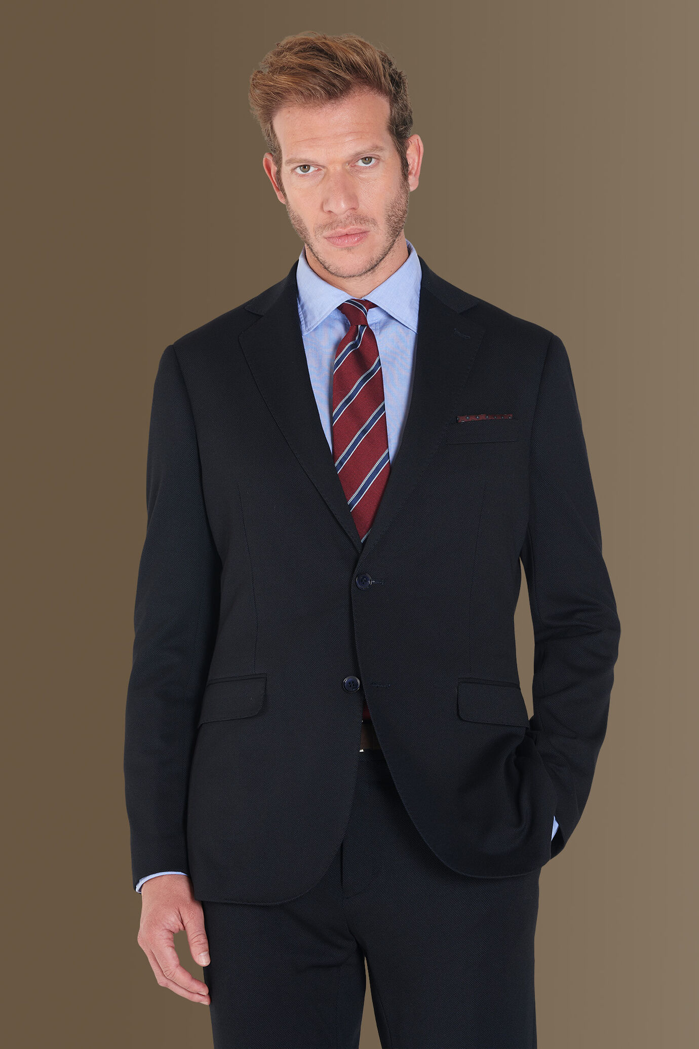 Abito monopetto tessuto jersey occhio di pernice image number 1