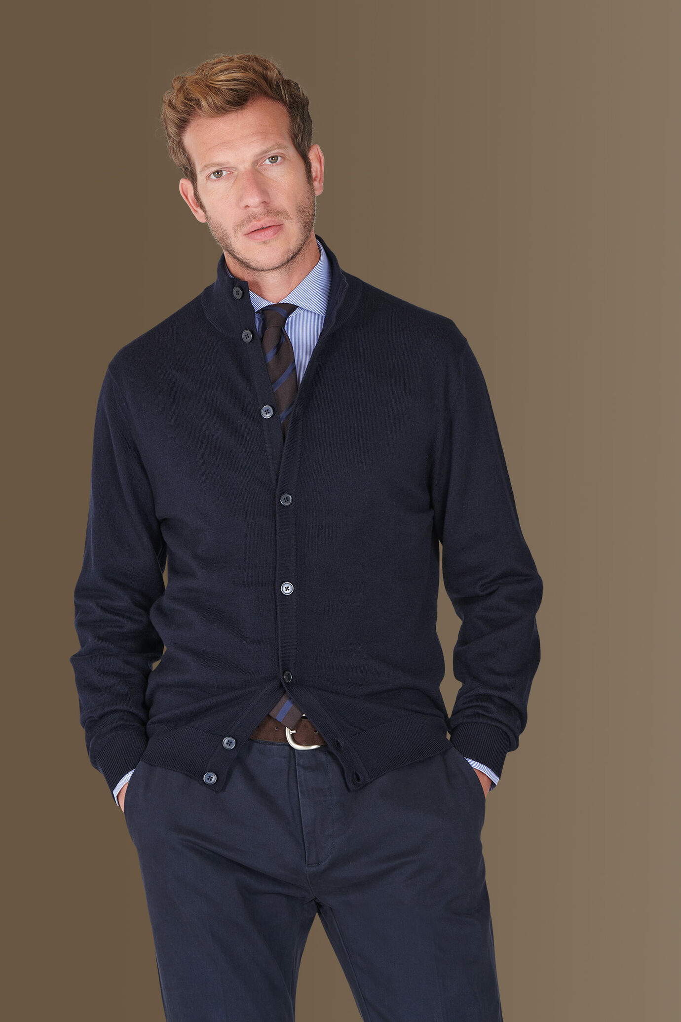 Cardigan collo alto in misto lana e cotone image number 0