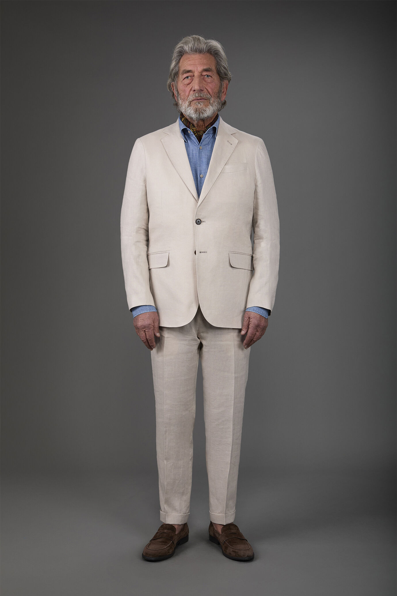 Abito uomo monopetto con pantalone senza pinces, in 100% lino con effetto lavato image number 0