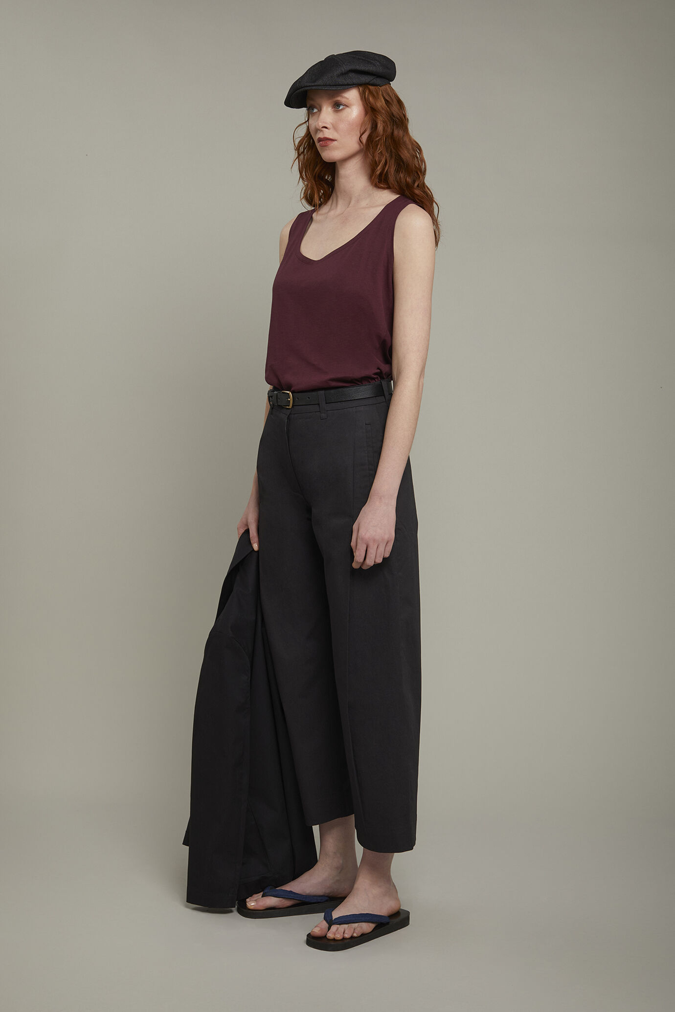 Pantalone donna 100% cotone tinta unita regular fit image number 1
