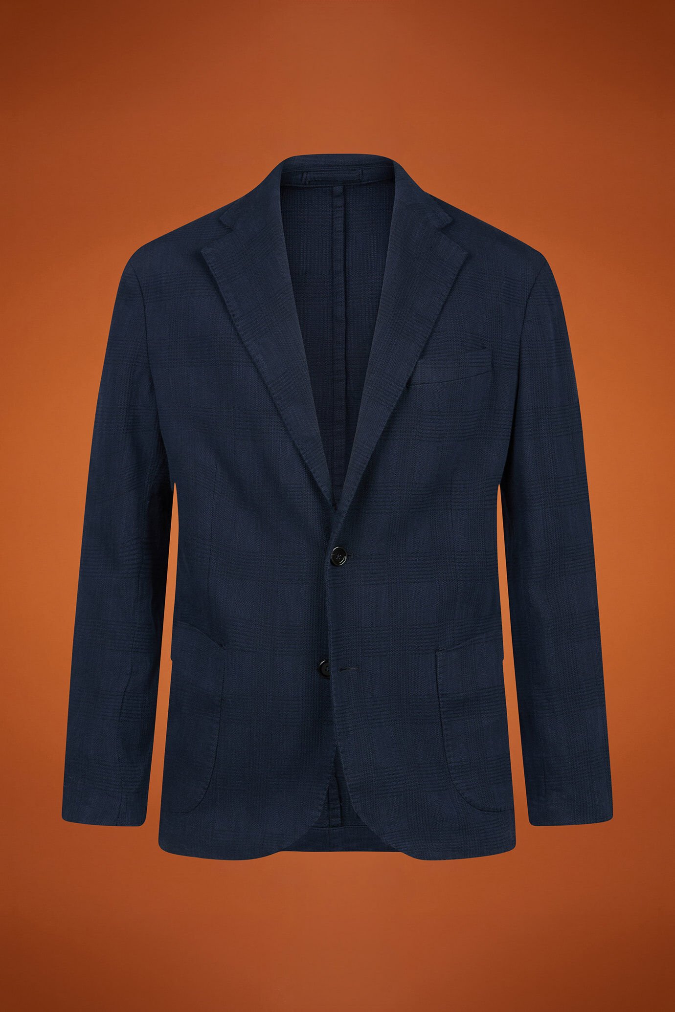 Giacca uomo sfoderata monopetto con tasche a toppa disegno Principe di Galles regular fit