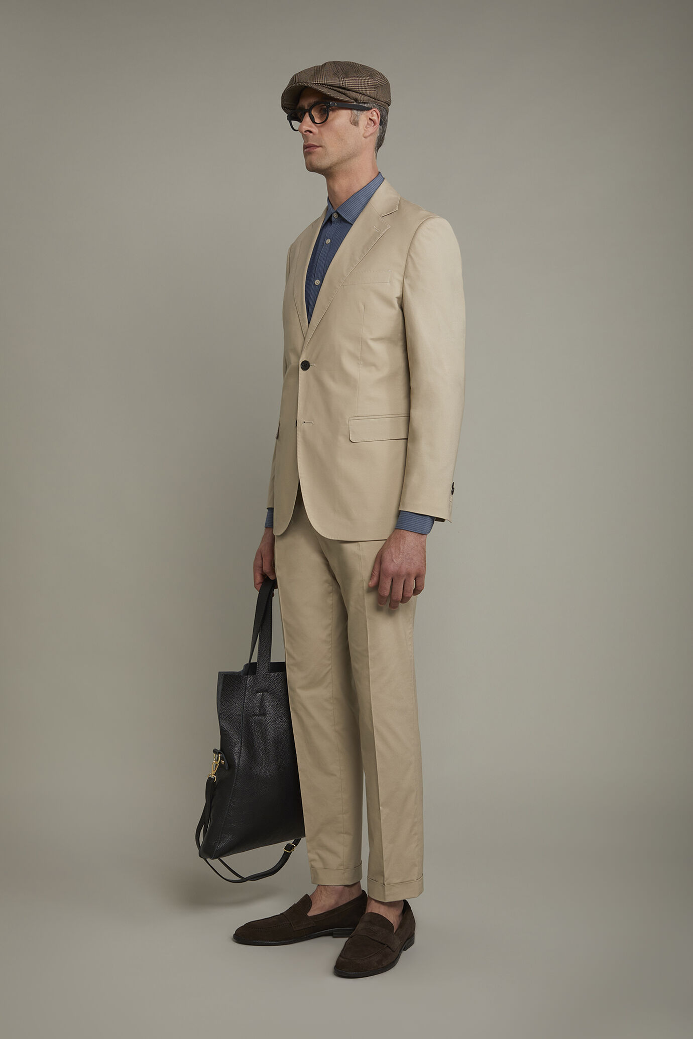 Abito monopetto in cotone regular fit tinta unita image number 1