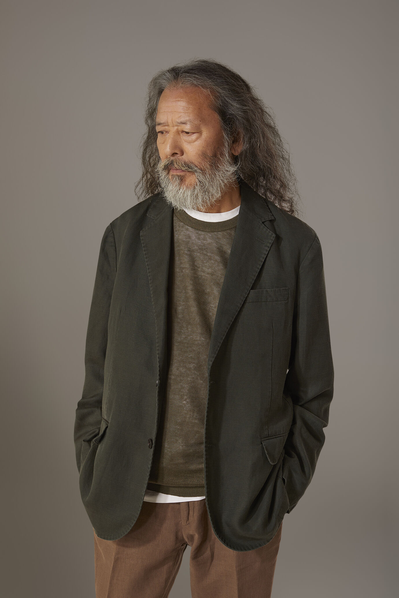 Single breasted linen blend jacket with flap pocket image number 1