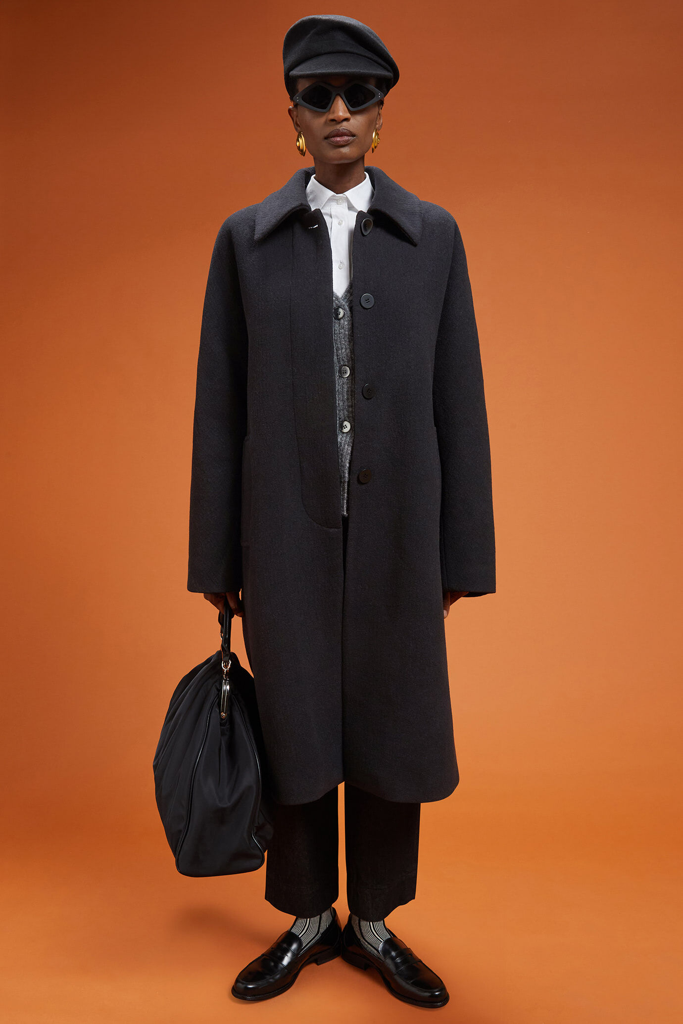 Women's long wool blend coat in an oversized fit