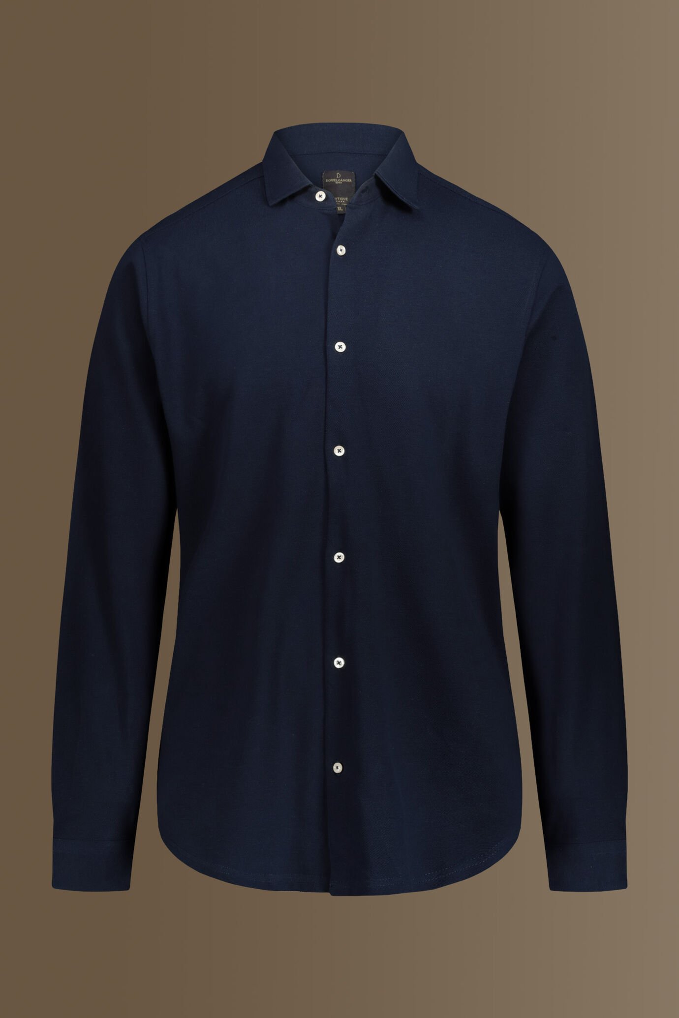 Polo camicia manica lunga uomo 100% cotone piquet tinta unita image number 0