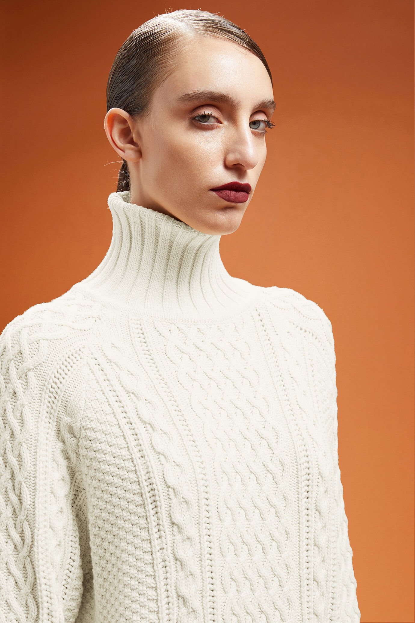Women's Norwegian patterned cable knit high neck jumper in 100% cotton image number 2