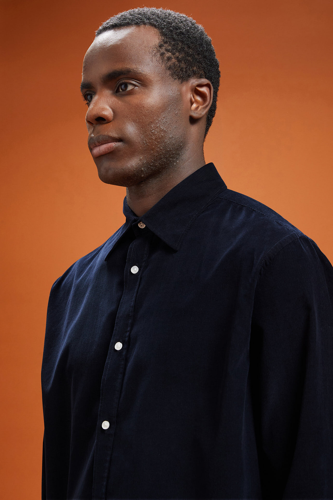 Chemise décontractée pour homme à col classique, 100% coton, tissu velours milleraies uni, coupe confort image number 3