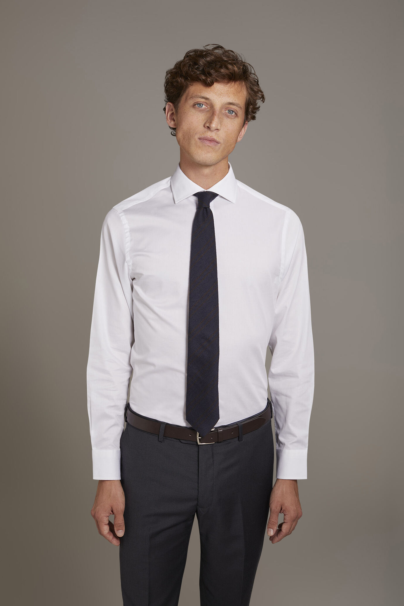 Classic shirt with french collar slim fit dobby fabric
