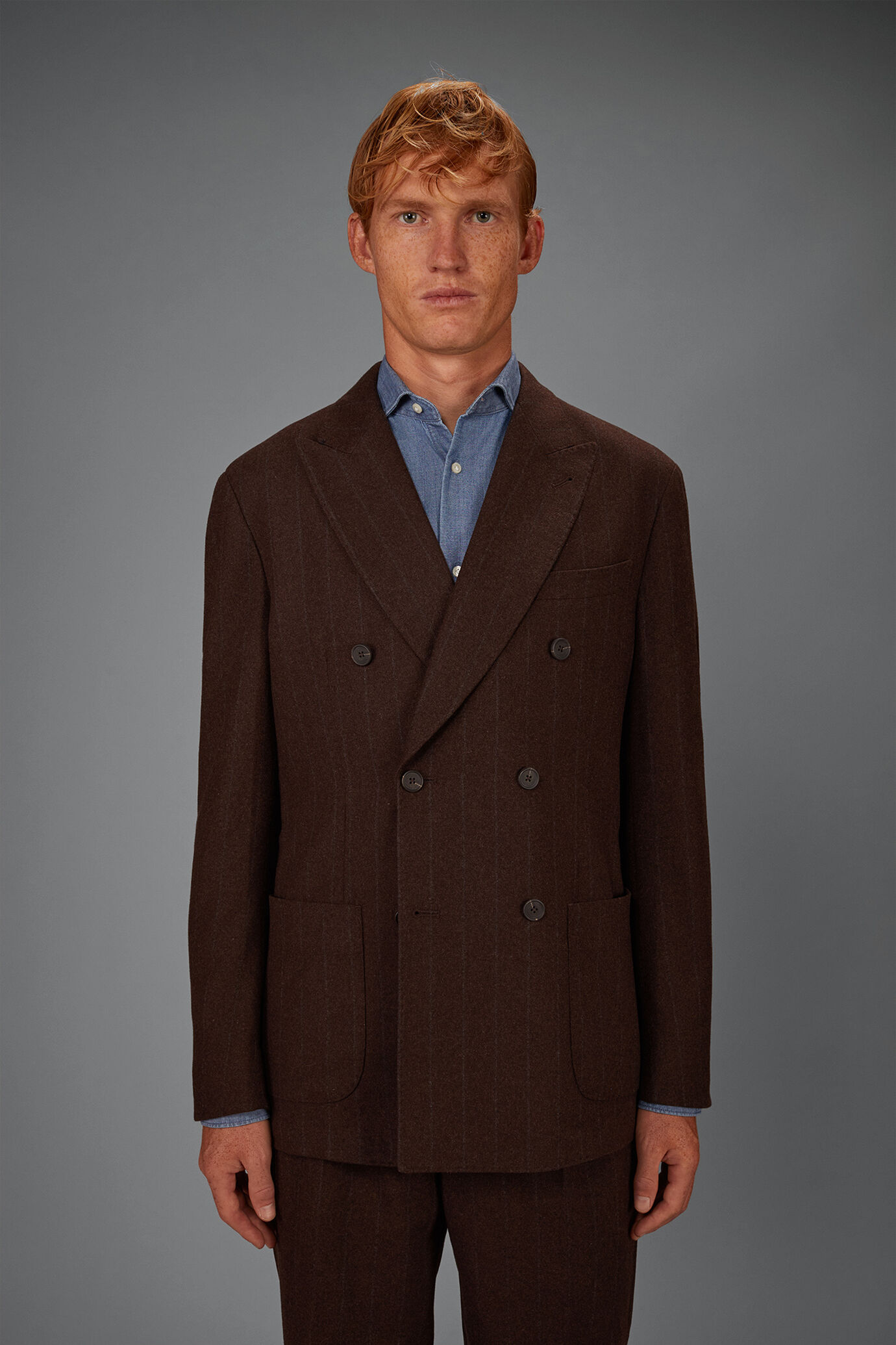 Veste homme sans doublure au double boutonnage en laine m&eacute;lang&eacute;e &agrave; tissu &agrave; rayures image number 1