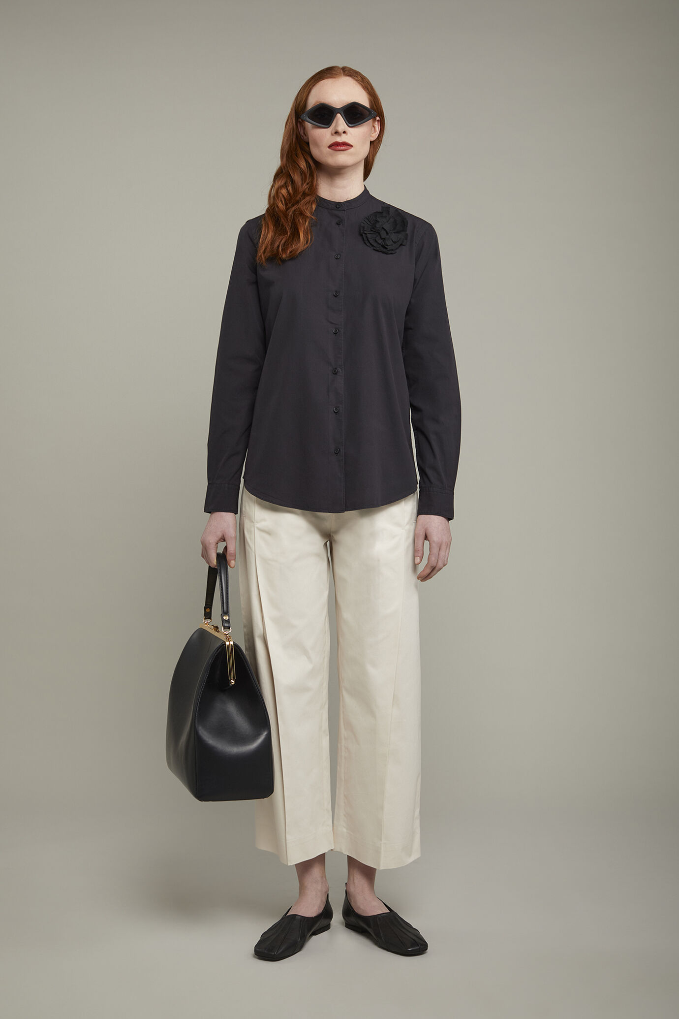 Camicia donna con collo coreano 100% cotone image number 0