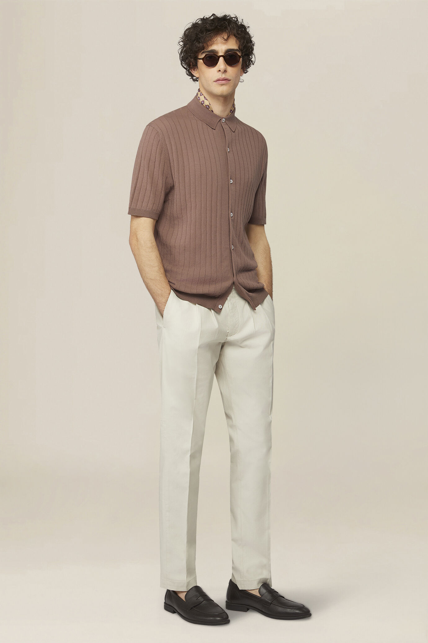 Polo camicia uomo a maglia in 100% cotone crepe a coste verticali image number 1