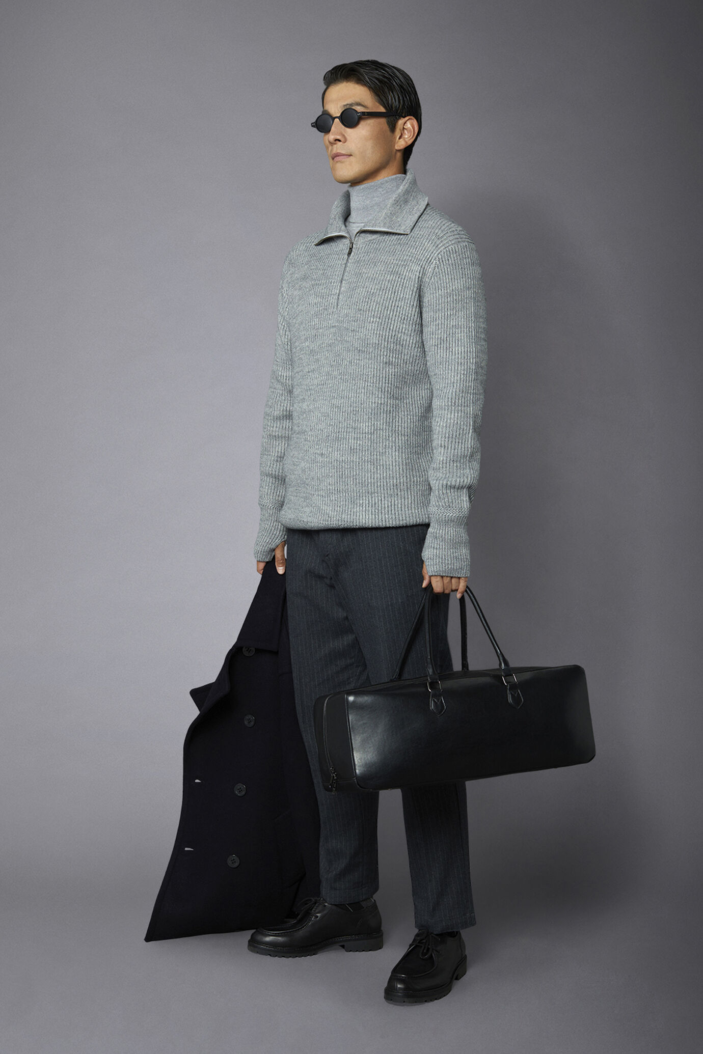 Maglia uomo con collo a zip misto lana con lavorazione a costa inglese regular fit image number 1