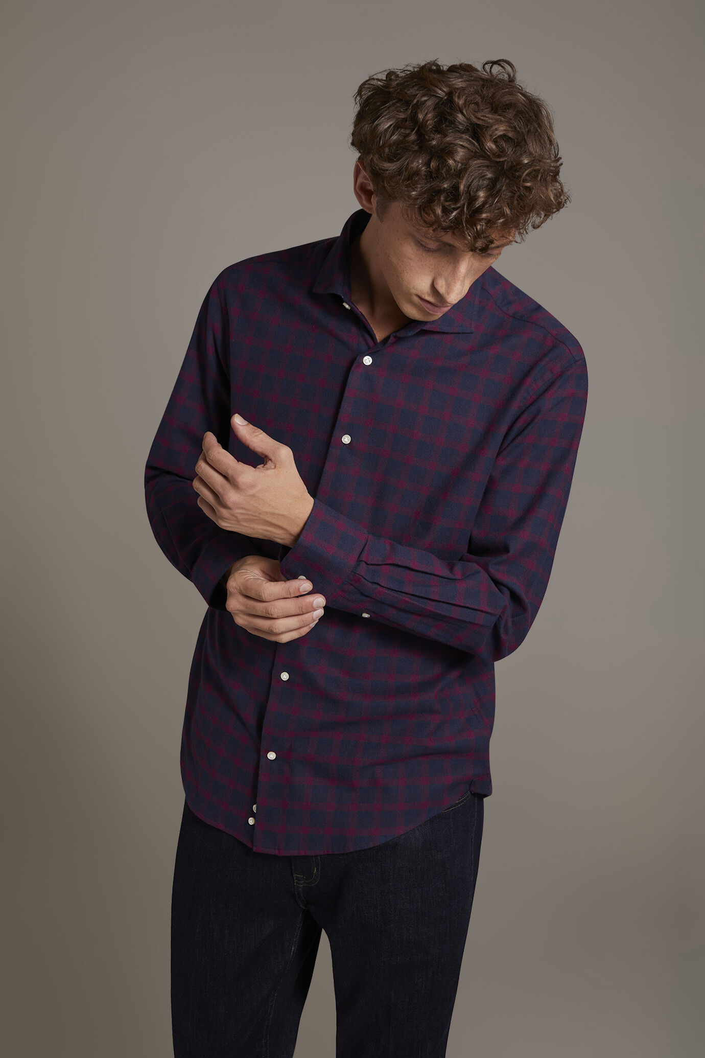 Casual shirt with french collar comfort fit checked flannel fabric image number 1