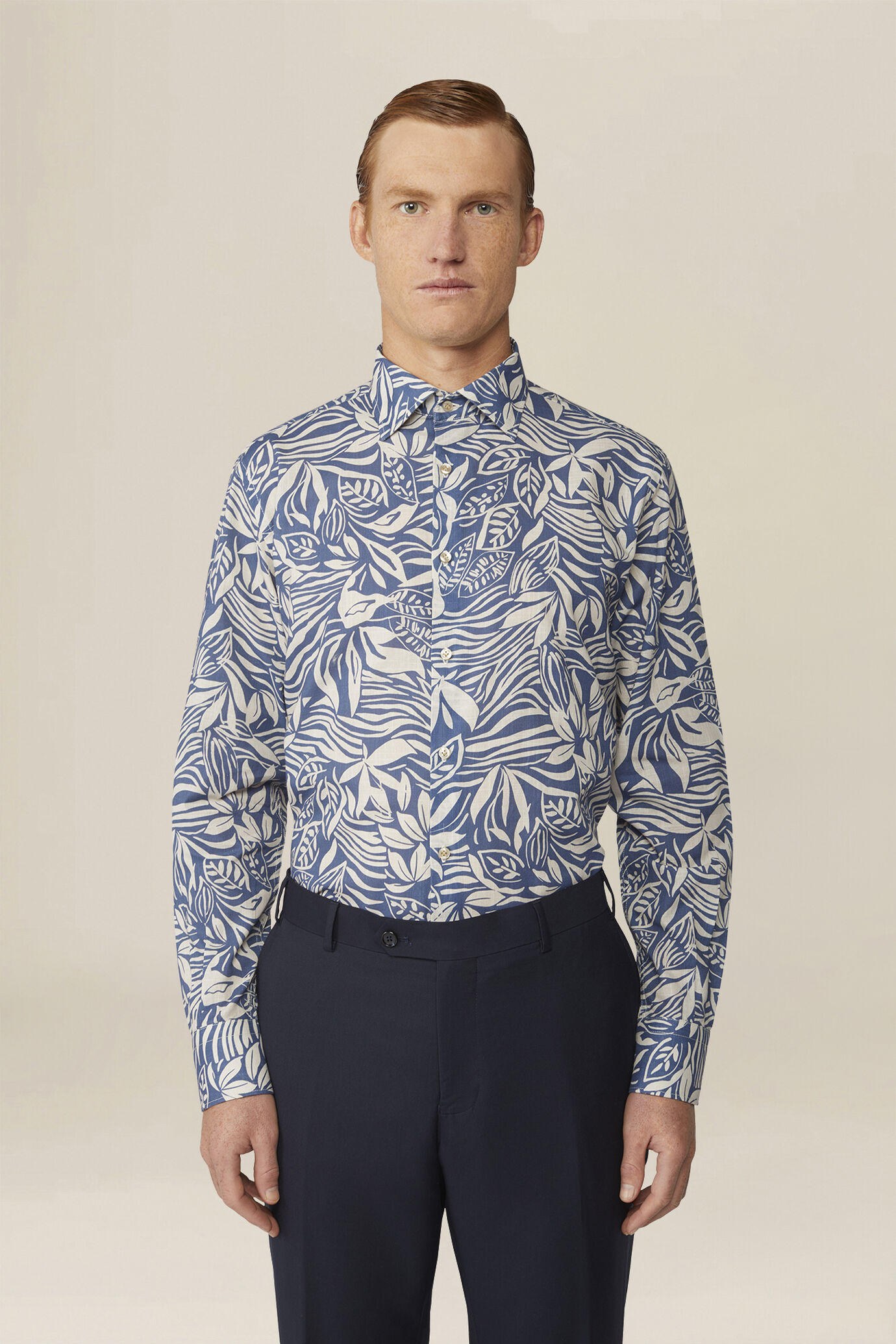 Camicia uomo casual in tessuto stampato 100% cotone image number 0