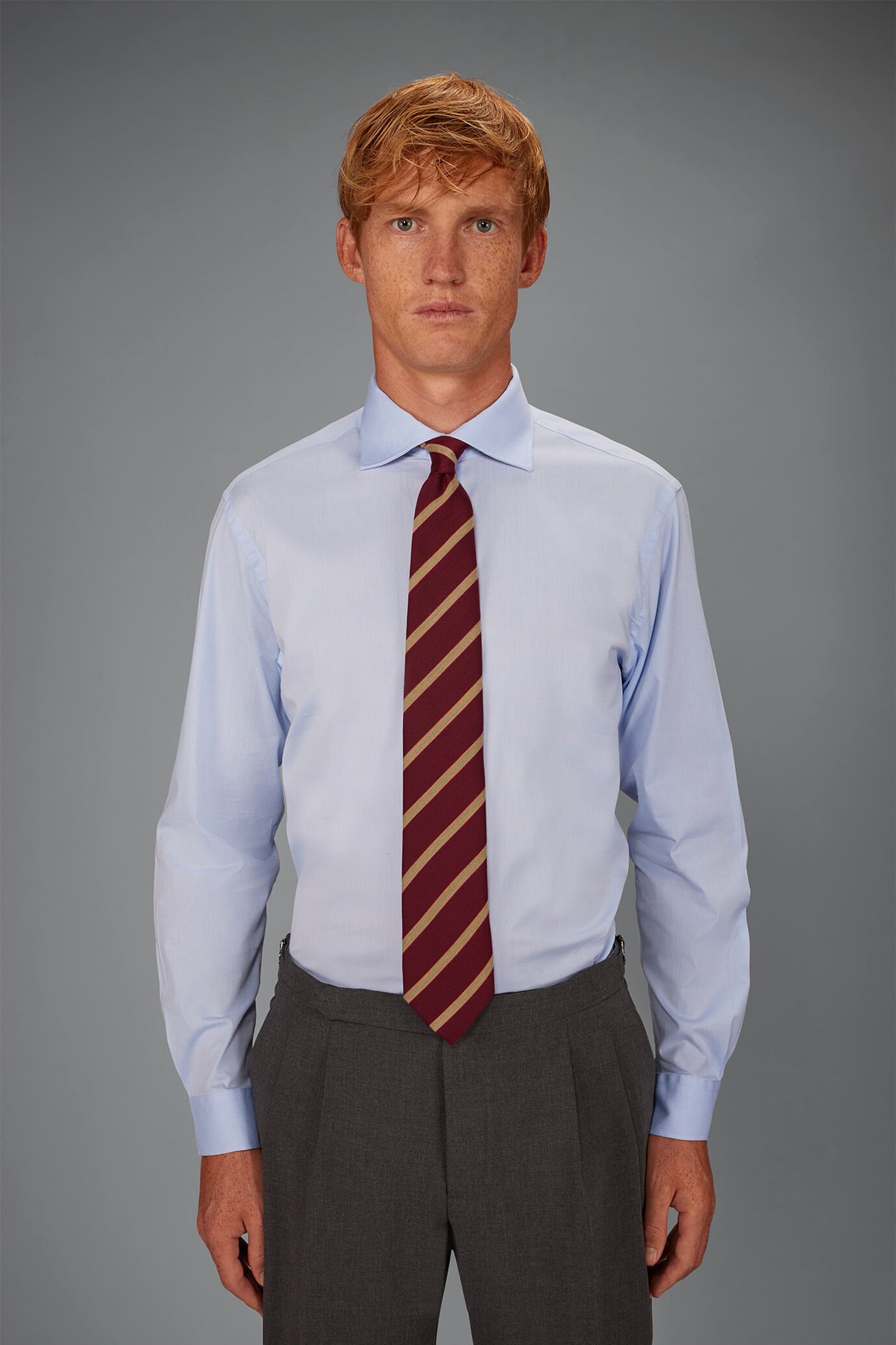Men's 100% cotton French collar classic shirt stretch slub fabric