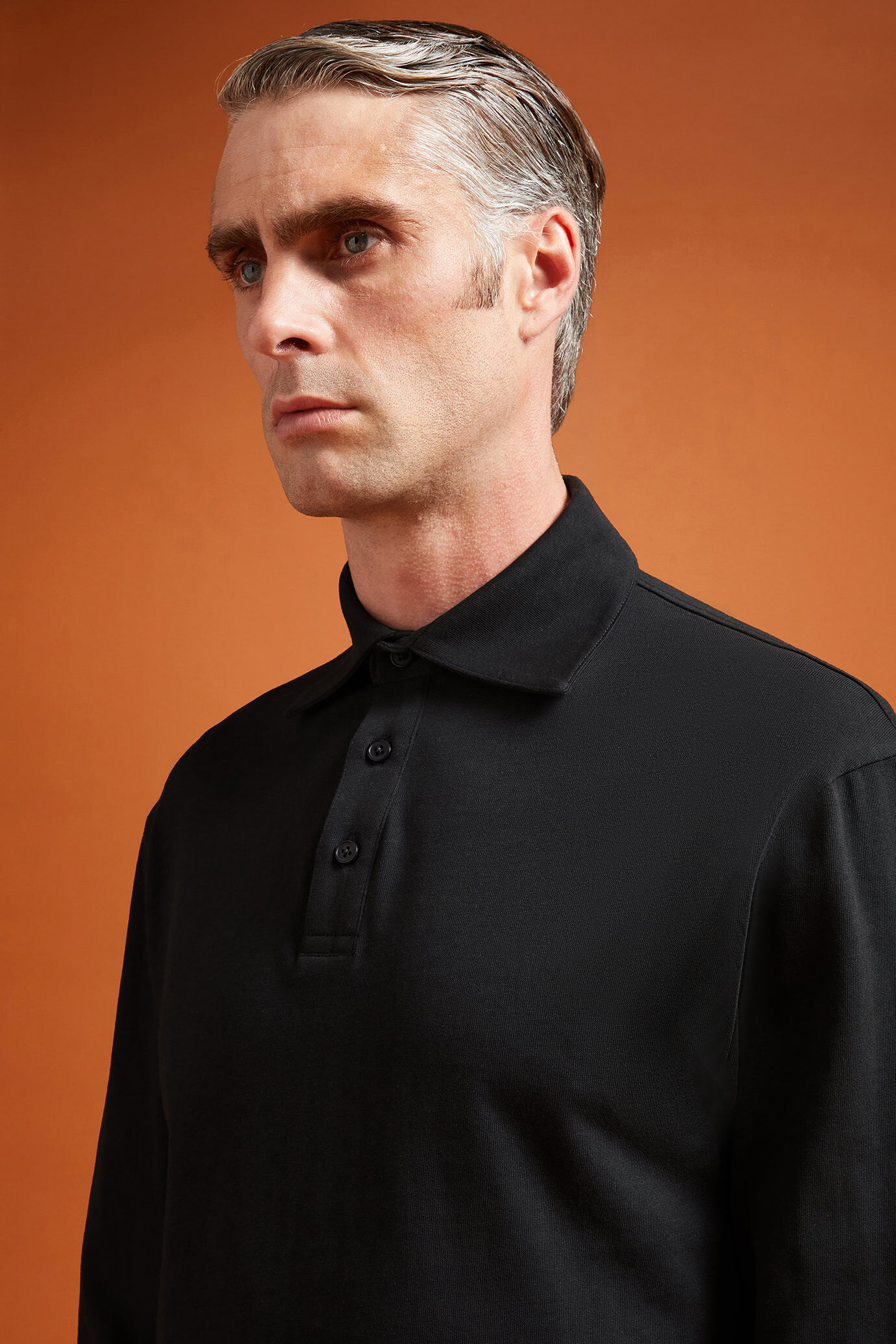 Men's long-sleeved 100% cotton polo shirt with a classic collar in a regular fit image number 3