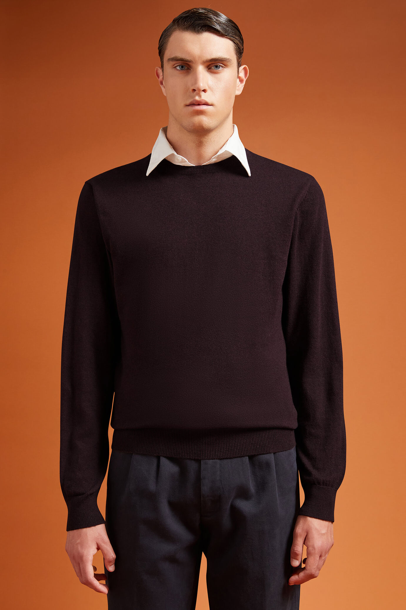 Men's regular fit crew neck jumper in wool and cotton image number 0