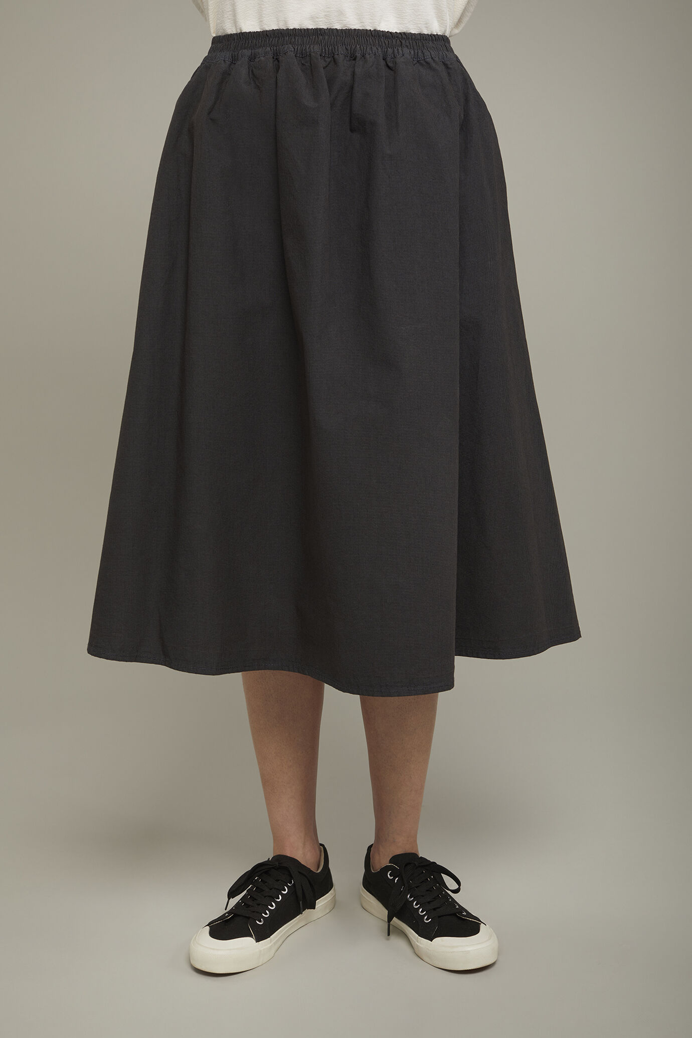 Gonna donna 100% cotone svasata con elastico in vita microcheck regular fit image number 3