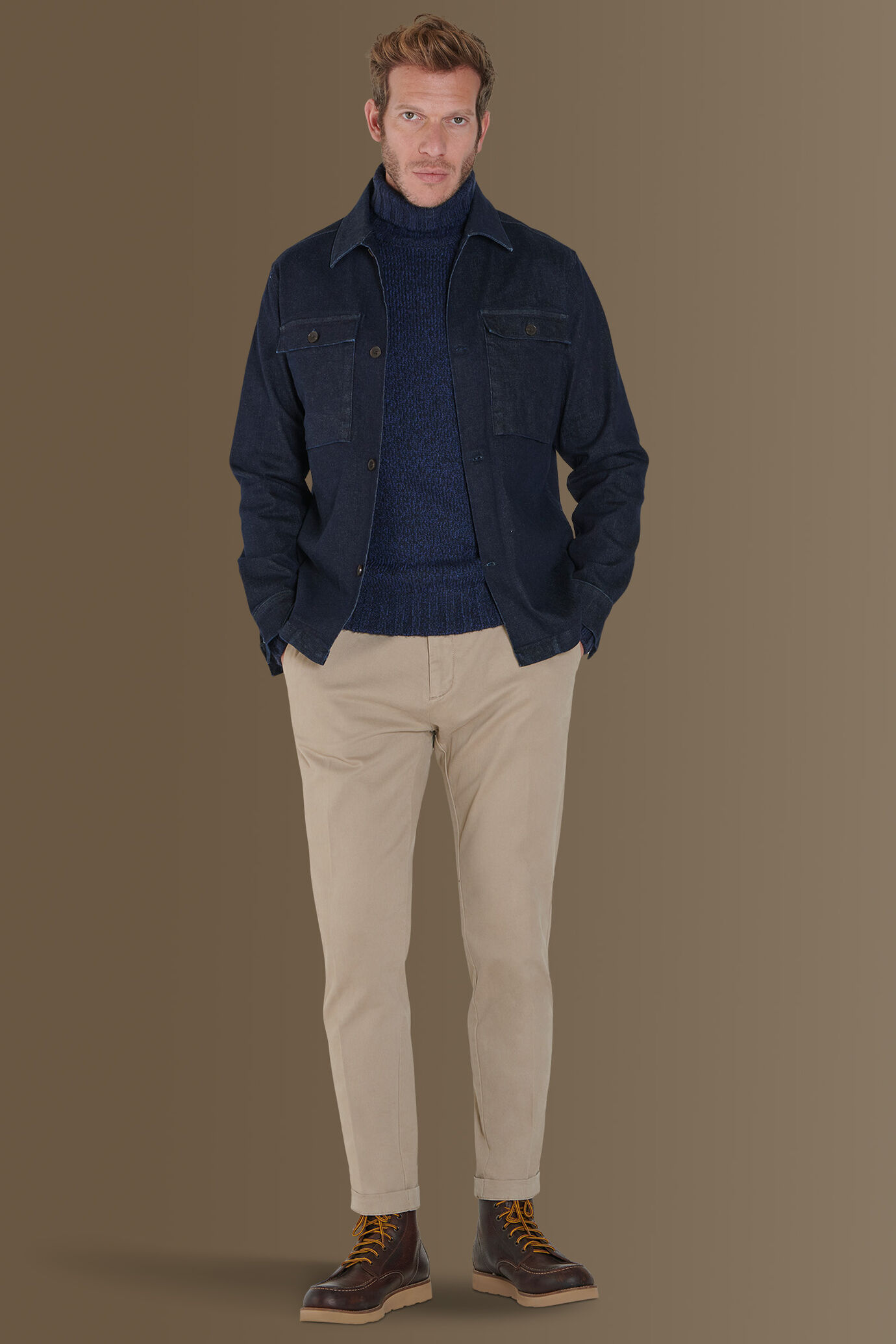 Birdseye overshirt denim stretch made in italy image number 1