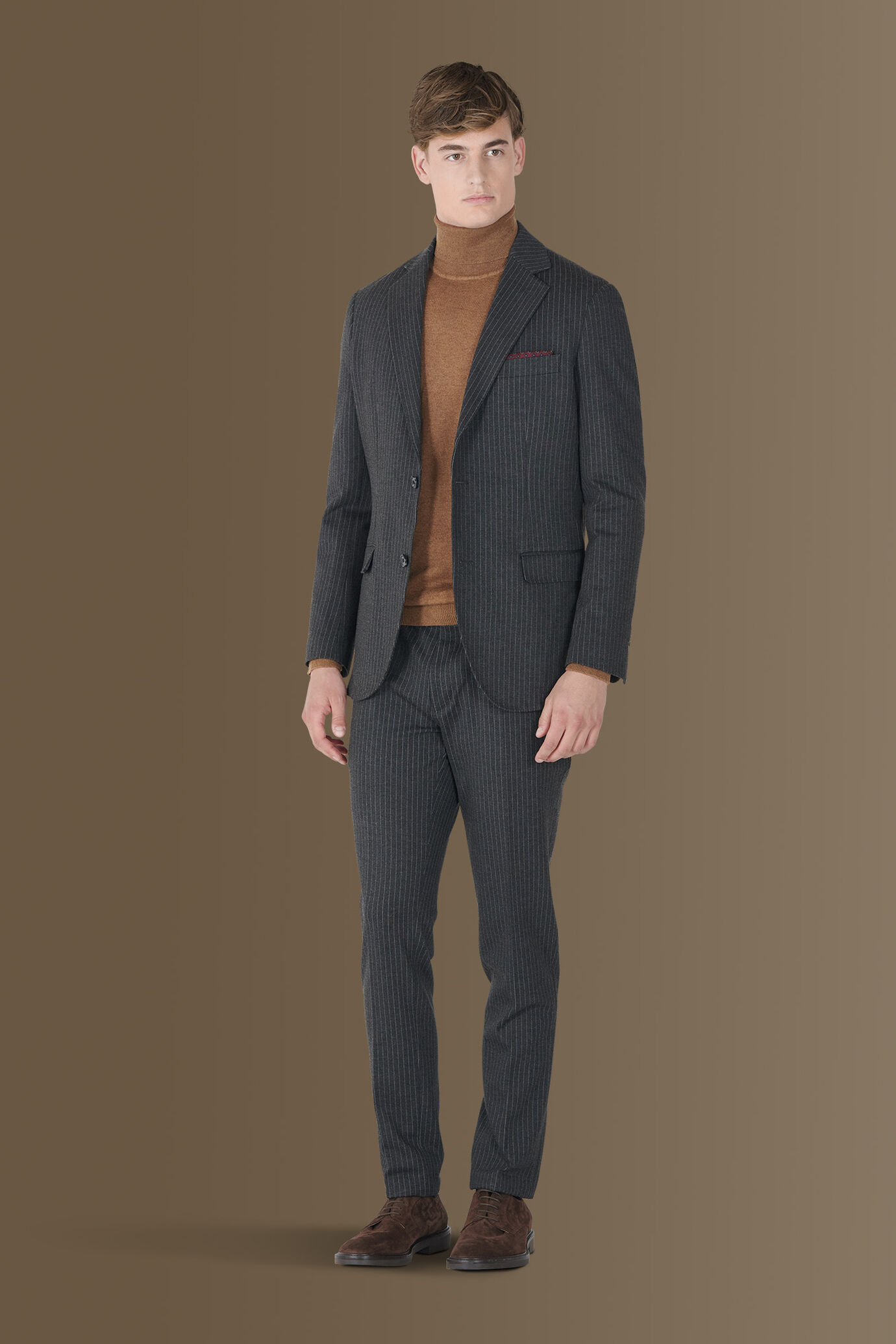 Single-breasted pinstripe jersey fabric suit image number 0