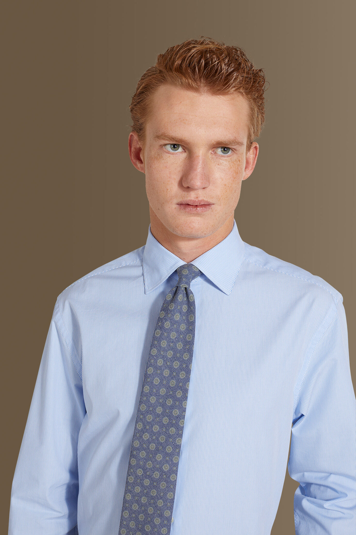 Camicia classica lavata uomo collo francese tinto filo popeline rigato image number 1