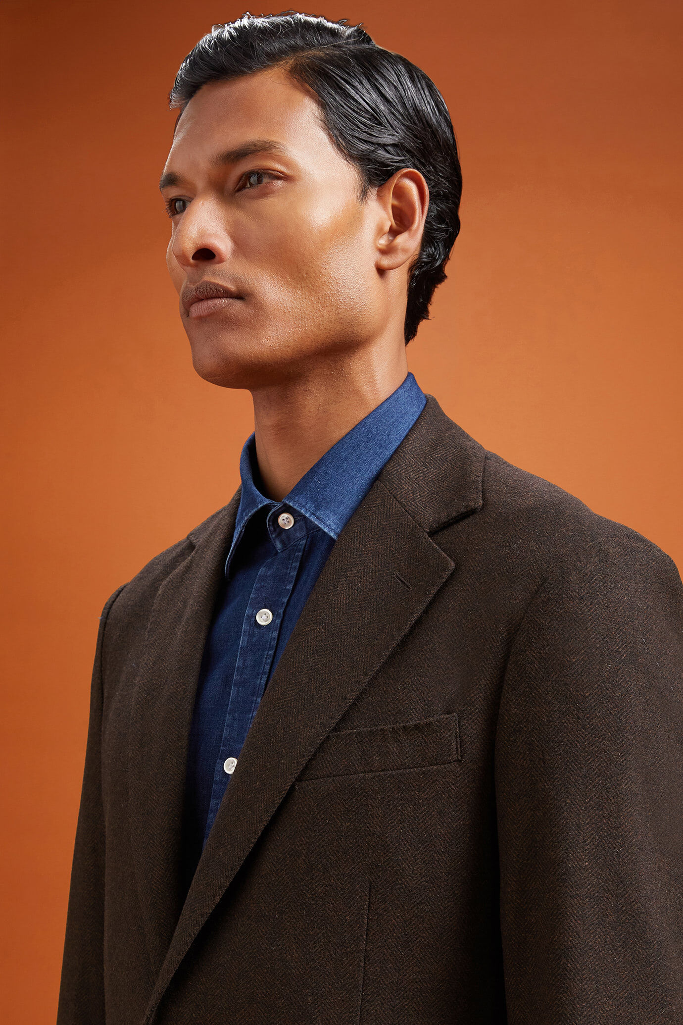 Veste homme classique à simple boutonnage, en polylaine avec motif à chevrons, coupe classique image number 2