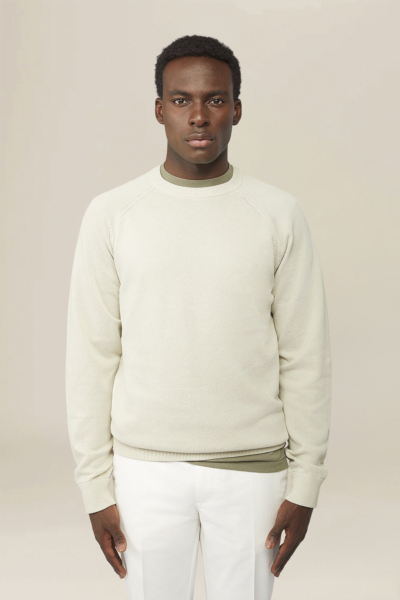 Herrenpullover mit Rundhalsausschnitt aus 100 % Baumwolle mit Reliefmuster image number 0