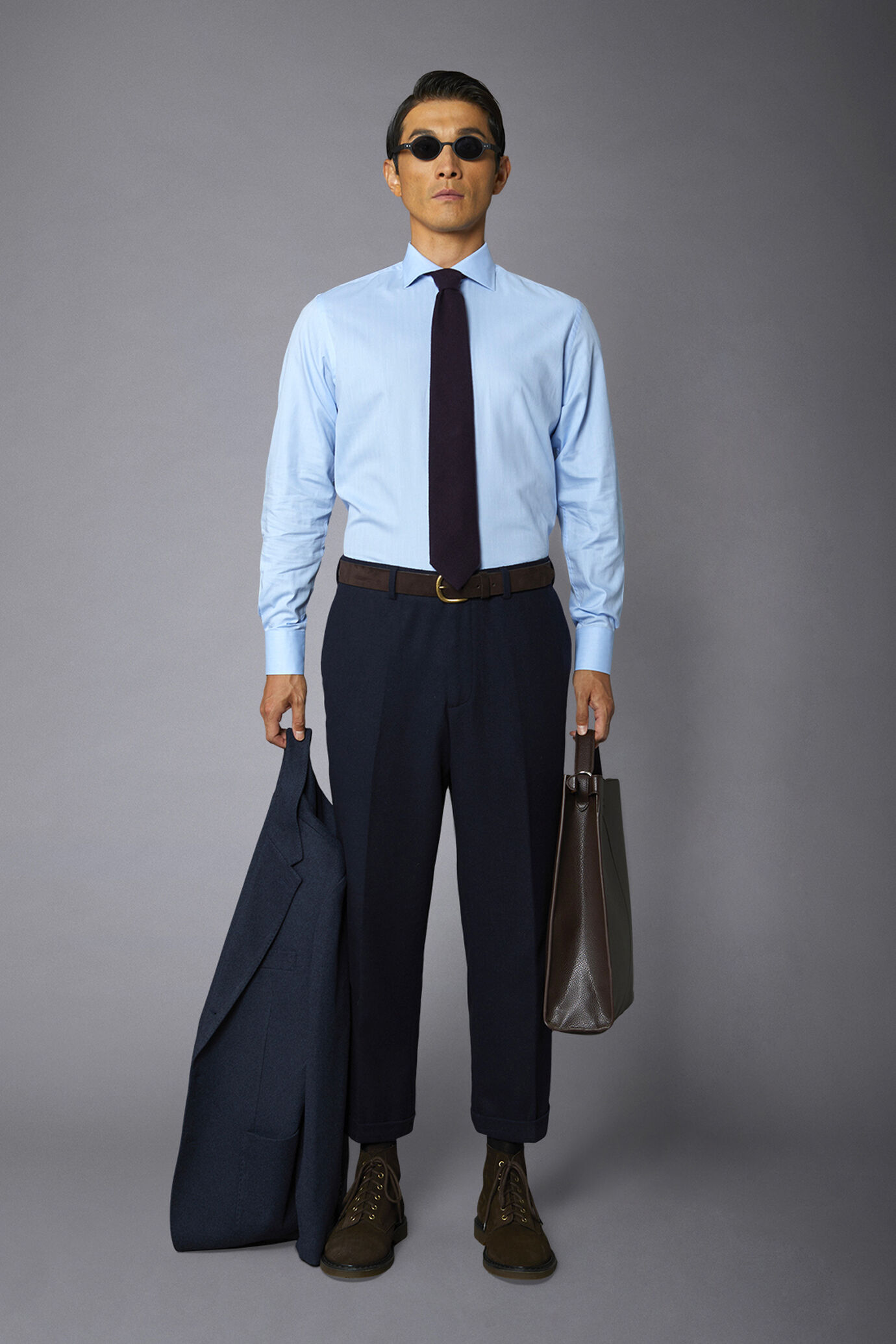 Camicia classica uomo collo francese slim fit tessuto spinato