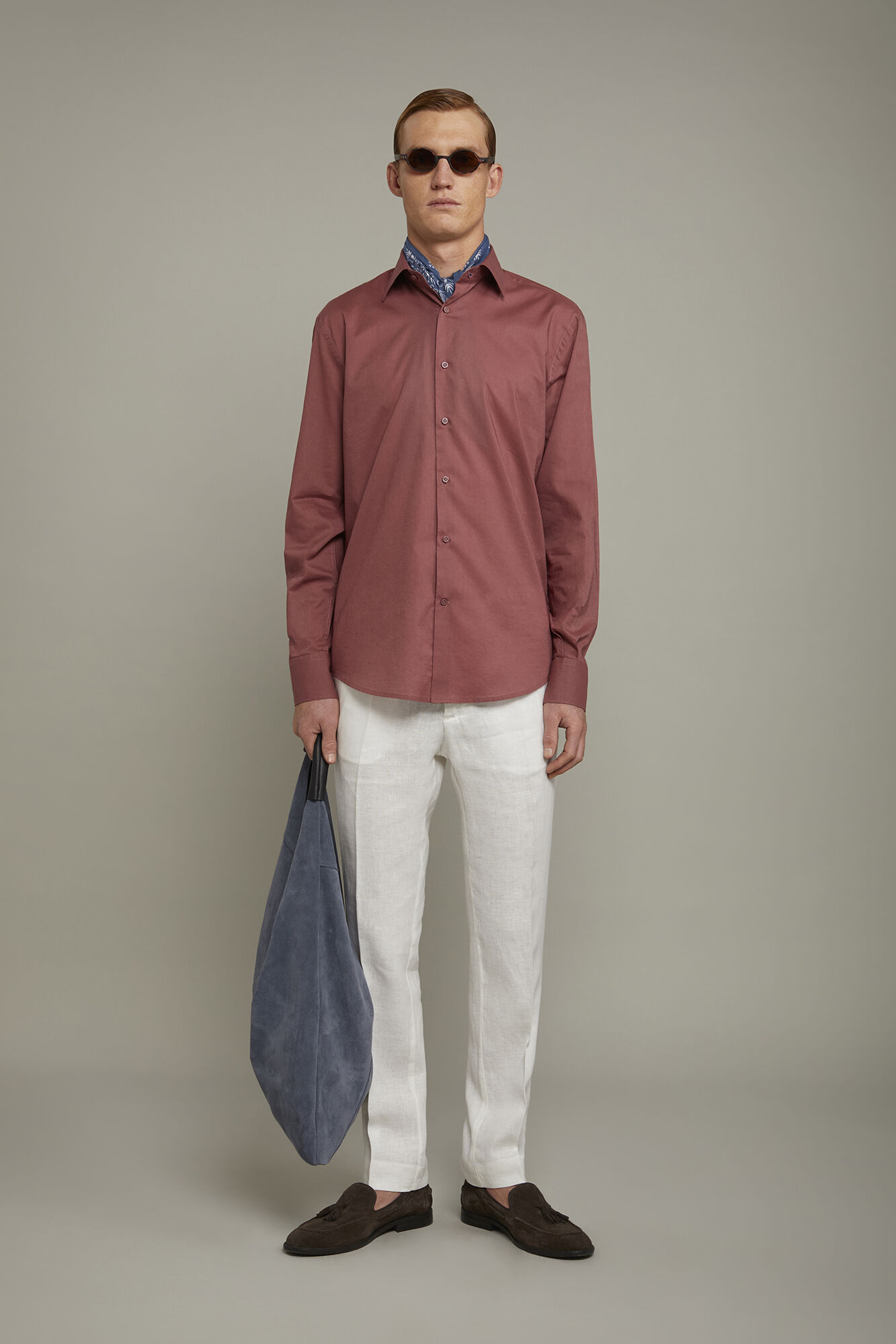 Camicia casual uomo collo classico 100% cotone tessuto mussola tinta unita comfort fit