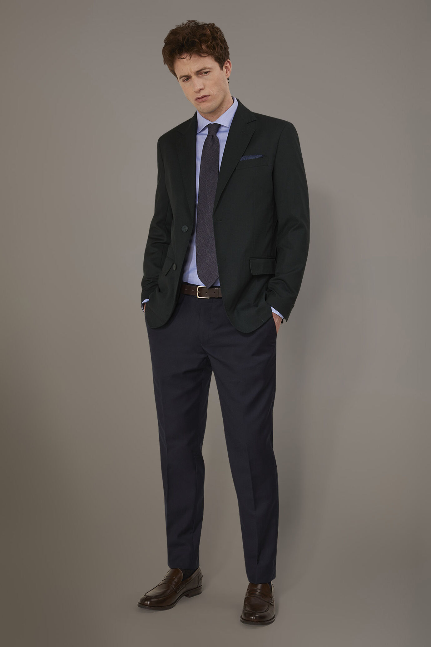 Single-breasted jacket with flap pockets in solid color dobby fabric image number 1
