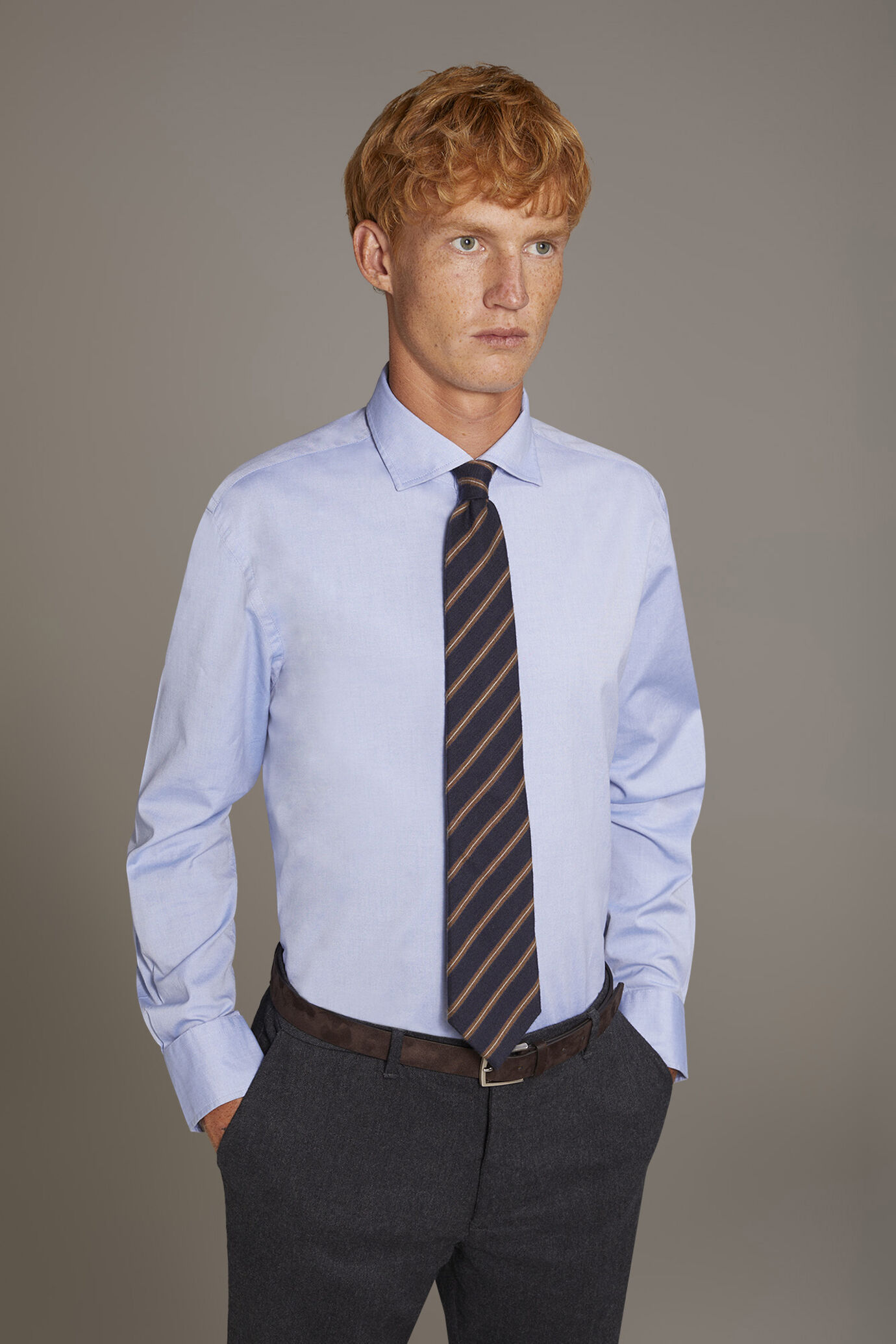 Camicia classica collo francese comfort fit tessuto pinpoint image number 0