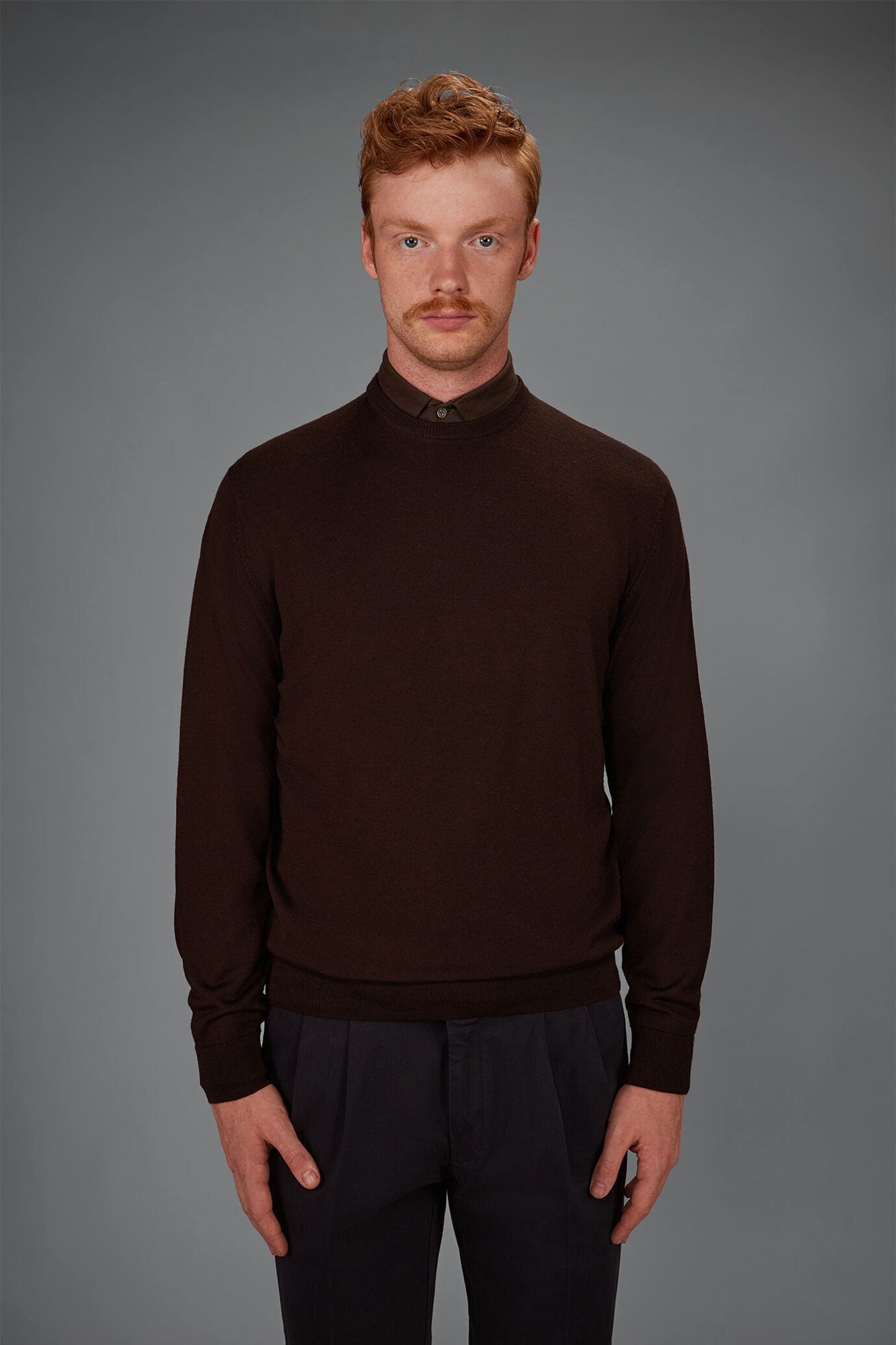 Herren-Rundhalspullover aus 100 % extrafeine Merinowolle in normaler Passform image number 1