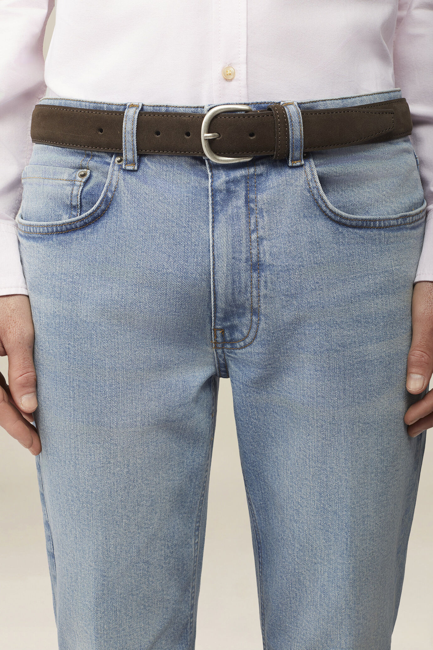 Classic men's belt in 100% suede leather with stitching image number 0