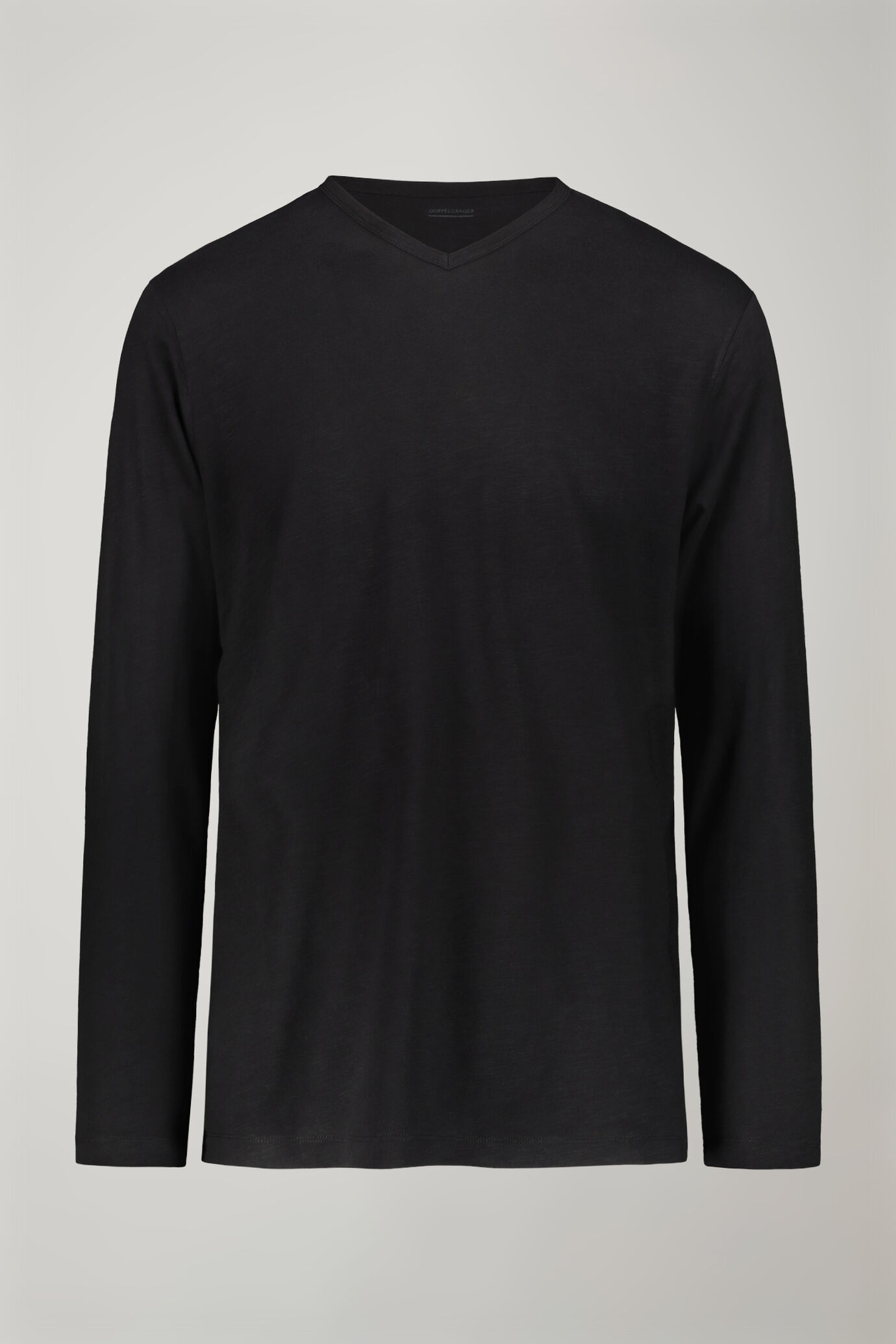 Men’s v-neck t-shirt 100% flamed-effect cotton with long sleeves regular fit image number 4