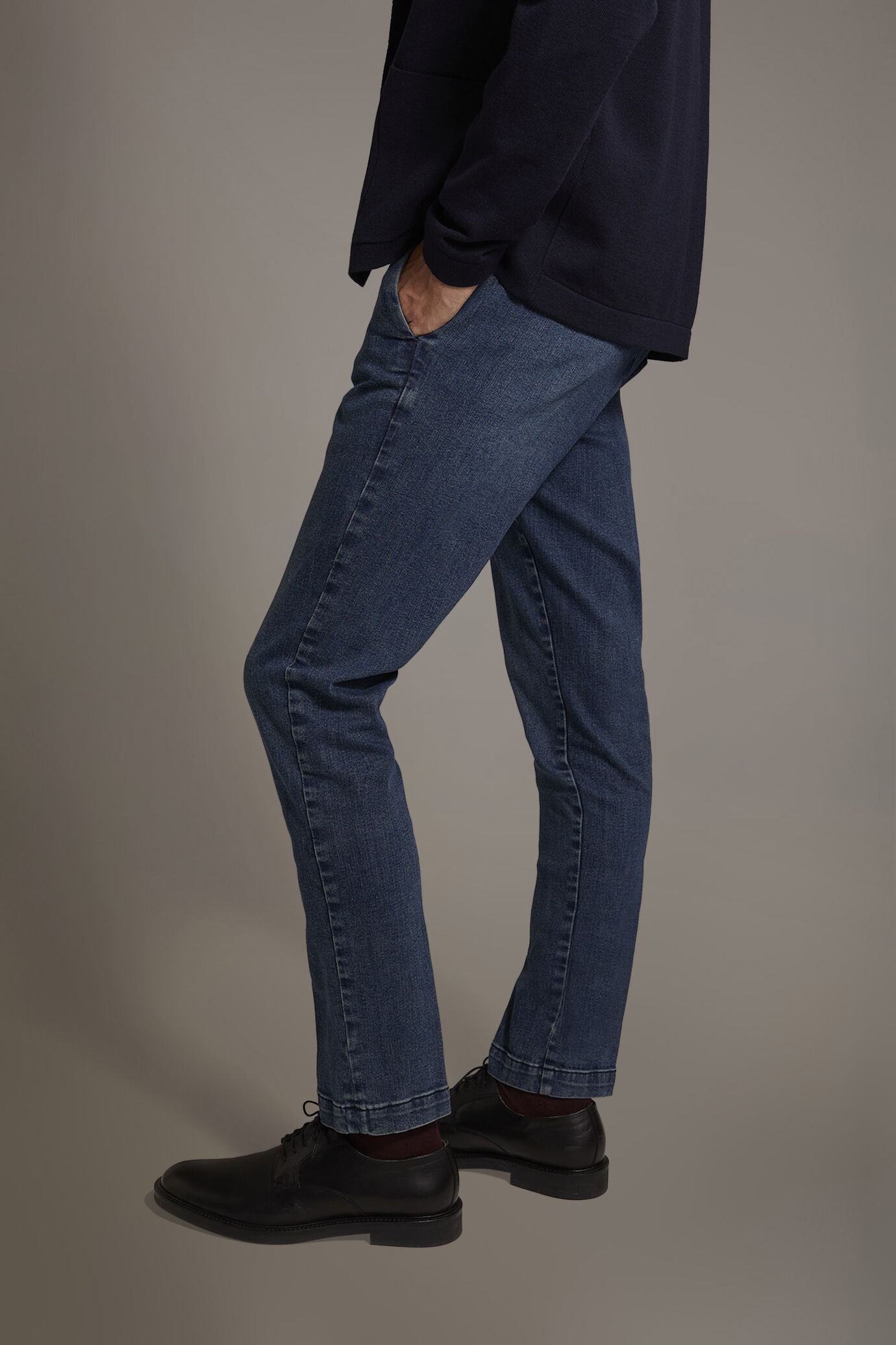 Regular fit denim chino trousers in denim fabric image number 3