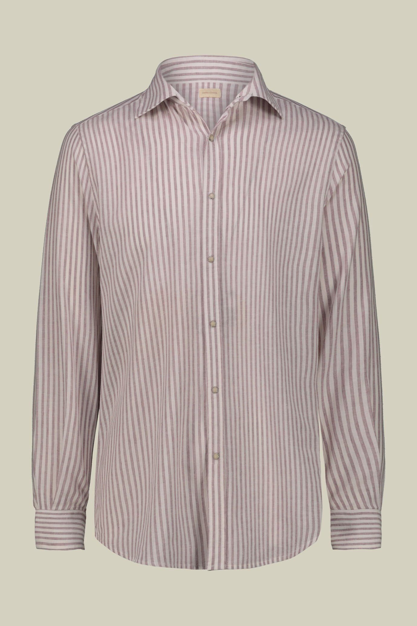 Camicia uomo casual collo francese tessuto in lino e cotone lavato rigato