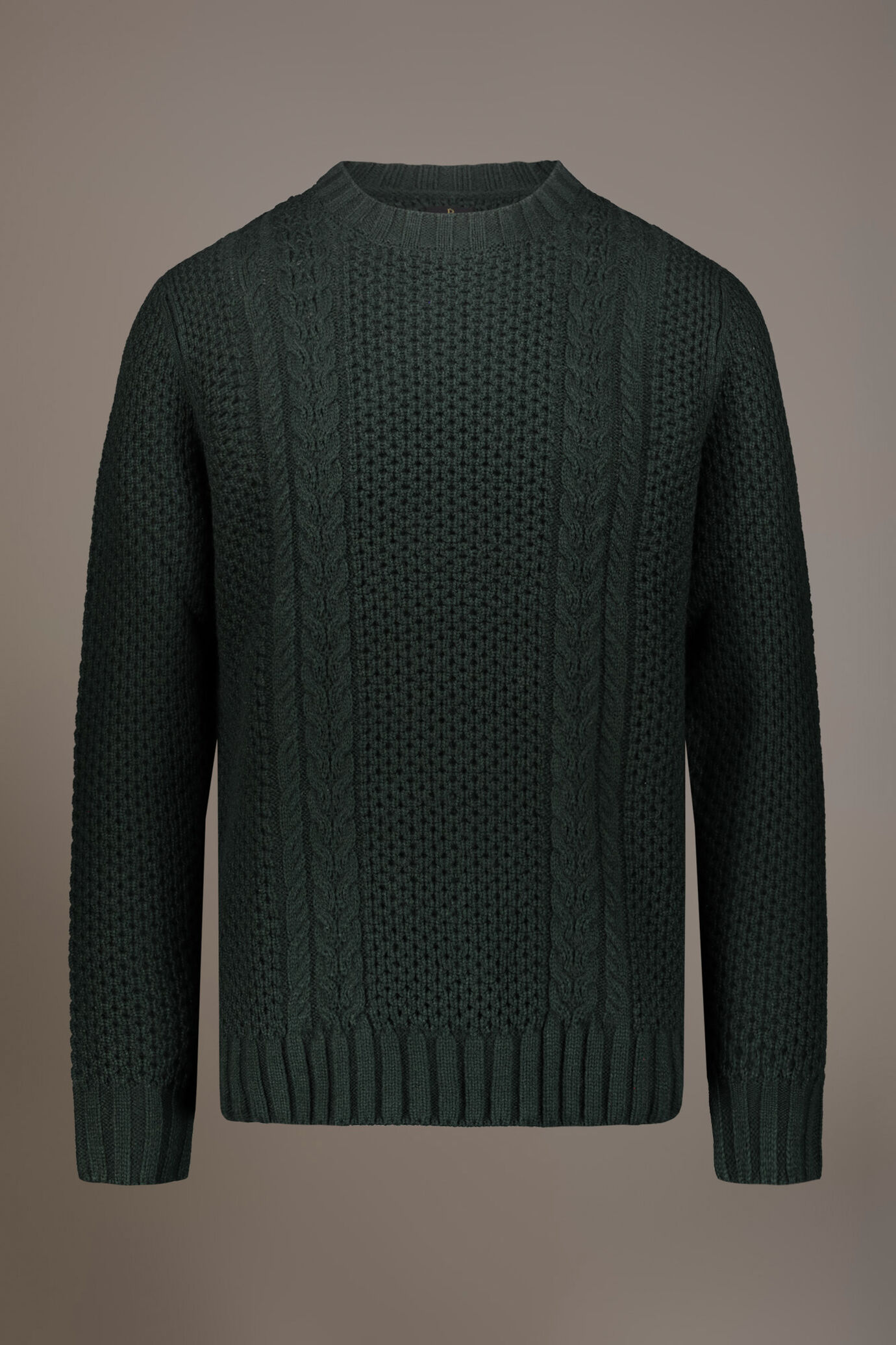 Wool blend round neck sweater with honeycomb heavy knitting image number 4