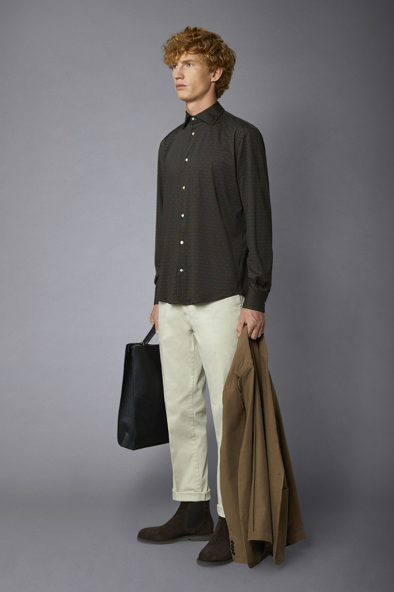 Classic genderless technical comfort fit shirt patterned fabric image number 1